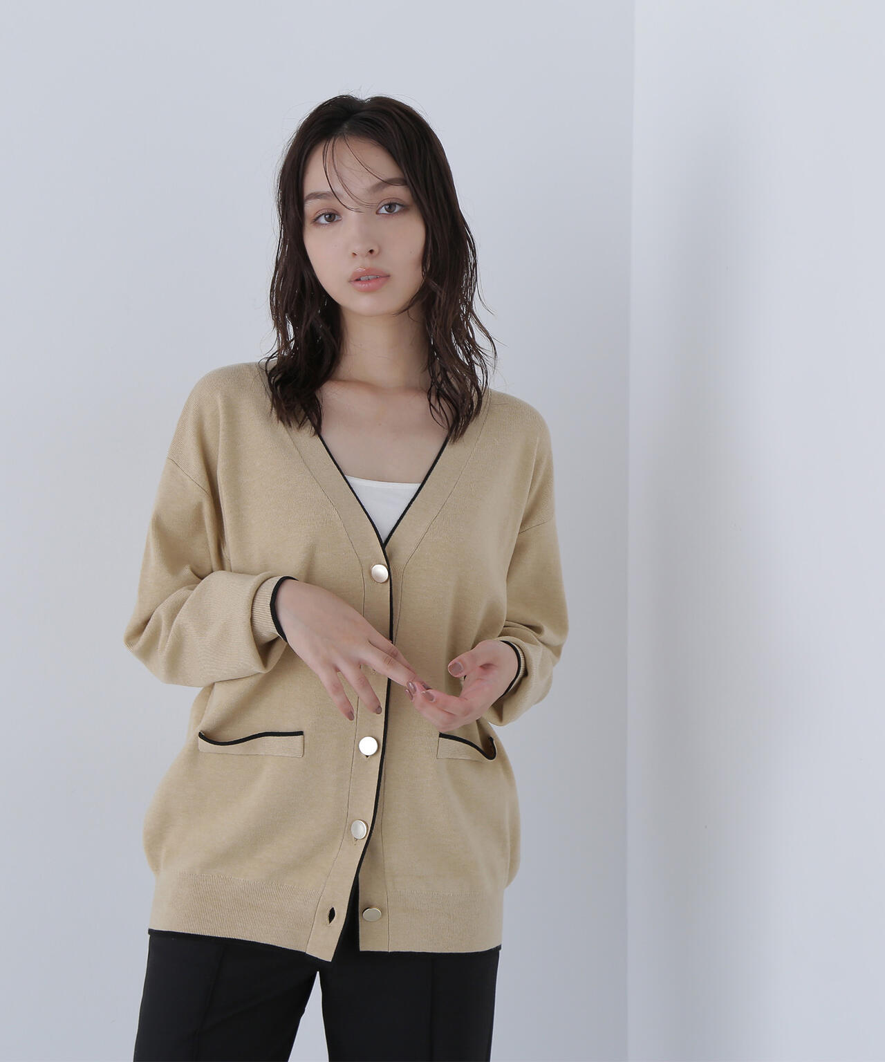 バイカラーボクシーカーディガン | NATURAL BEAUTY BASIC（ナチュラル