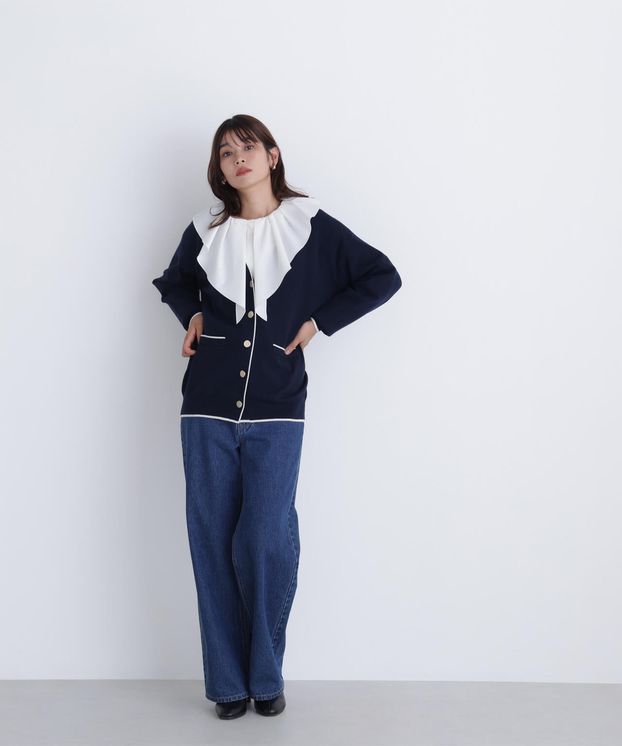 バイカラーボクシーカーディガン