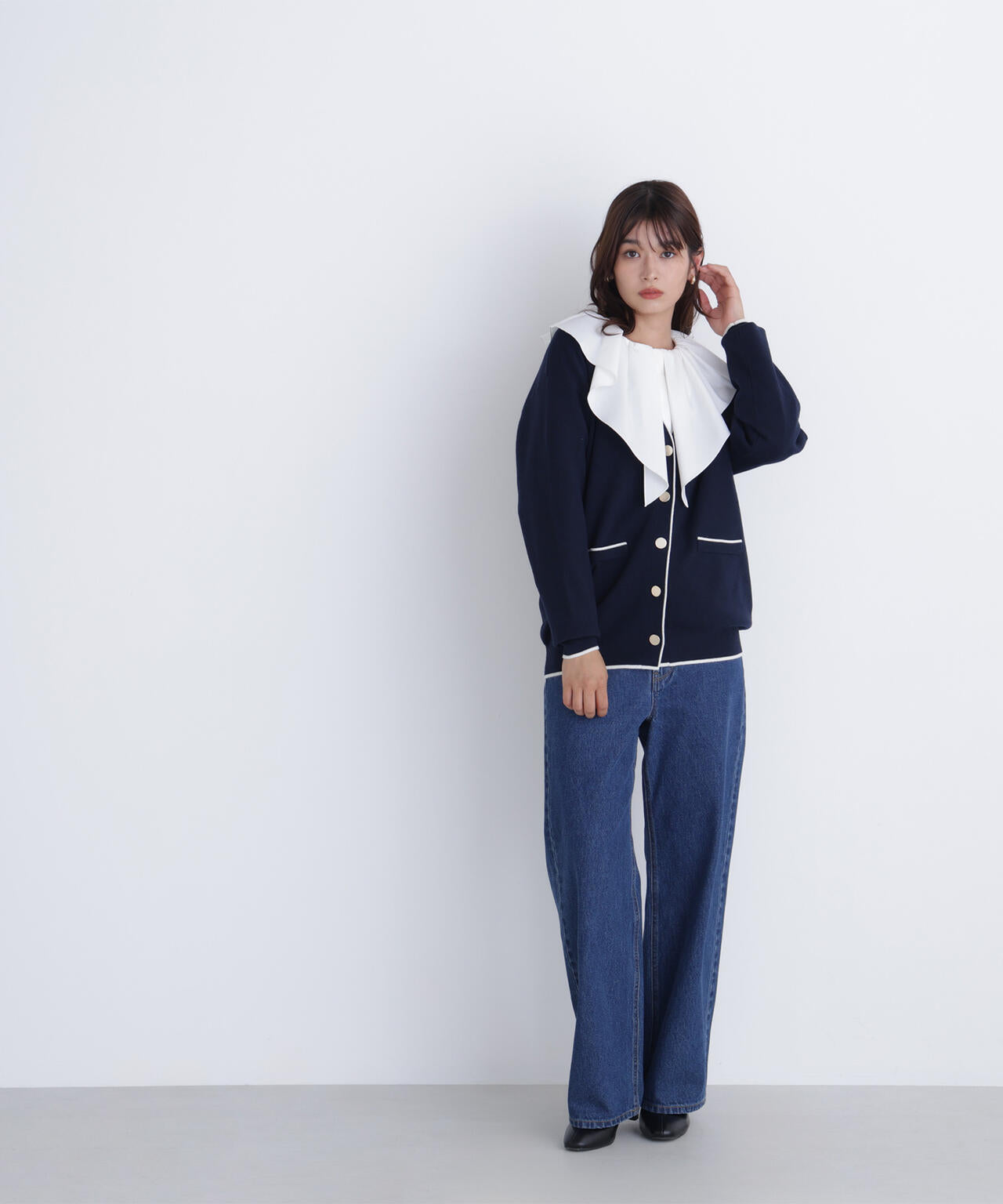 バイカラーボクシーカーディガン