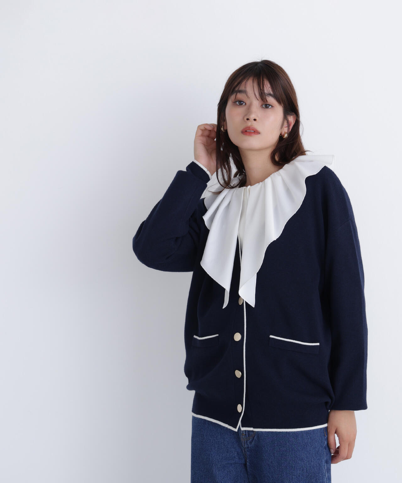 バイカラーボクシーカーディガン