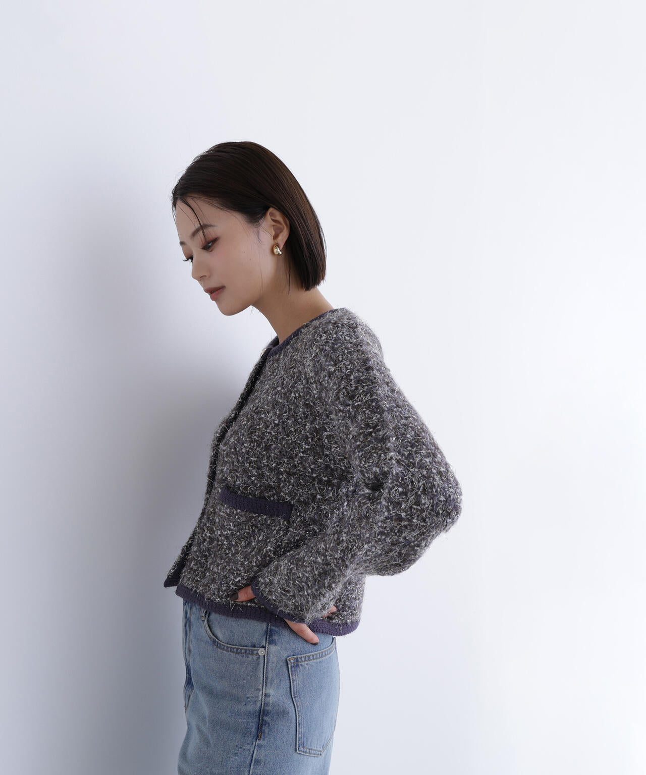 ナチュラルビューティー ノーカラージャケット Ｍ ツイード ラメ DMW ラメツイードノーカラージャケット