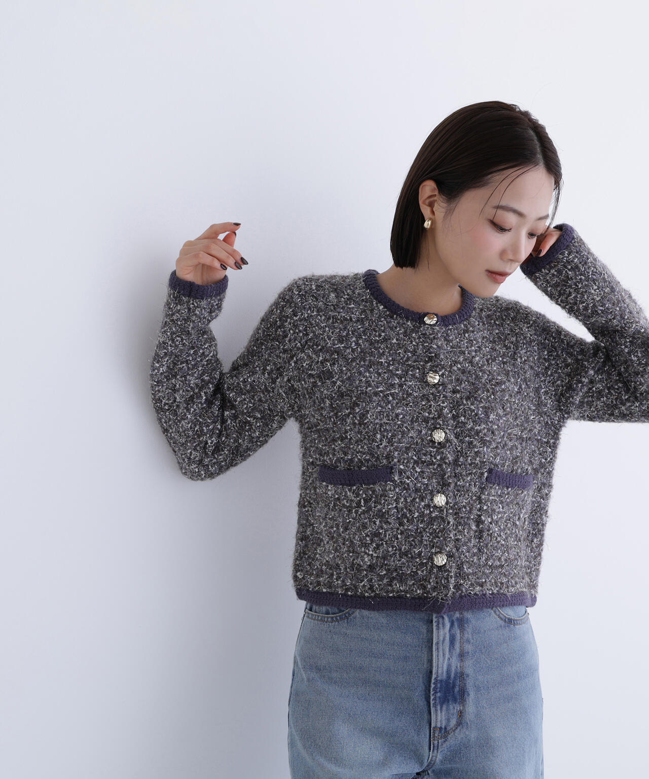 ナチュラルビューティー ノーカラージャケット Ｍ ツイード ラメ DMW ラメツイードニットジャケット | NATURAL BEAUTY BASIC（ナチュラル