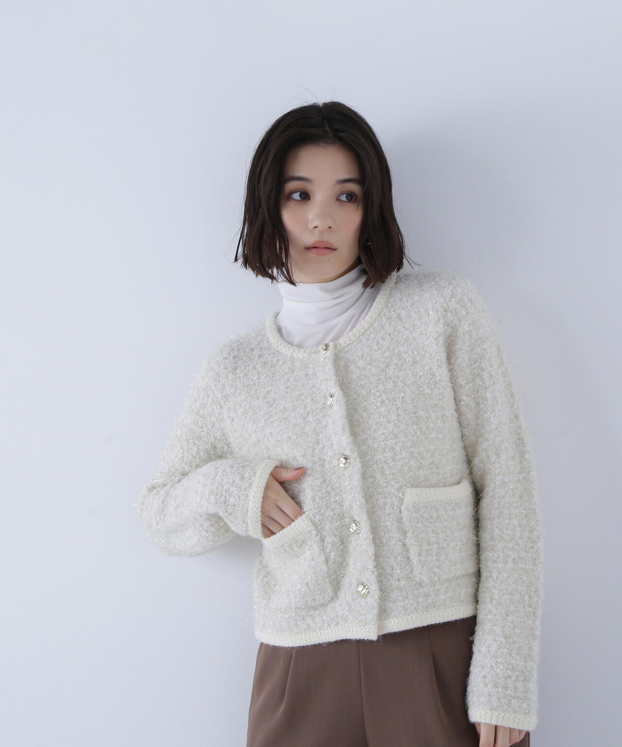 ナチュラルビューティー ノーカラージャケット Ｍ ツイード ラメ DMW ラメツイードノーカラージャケット