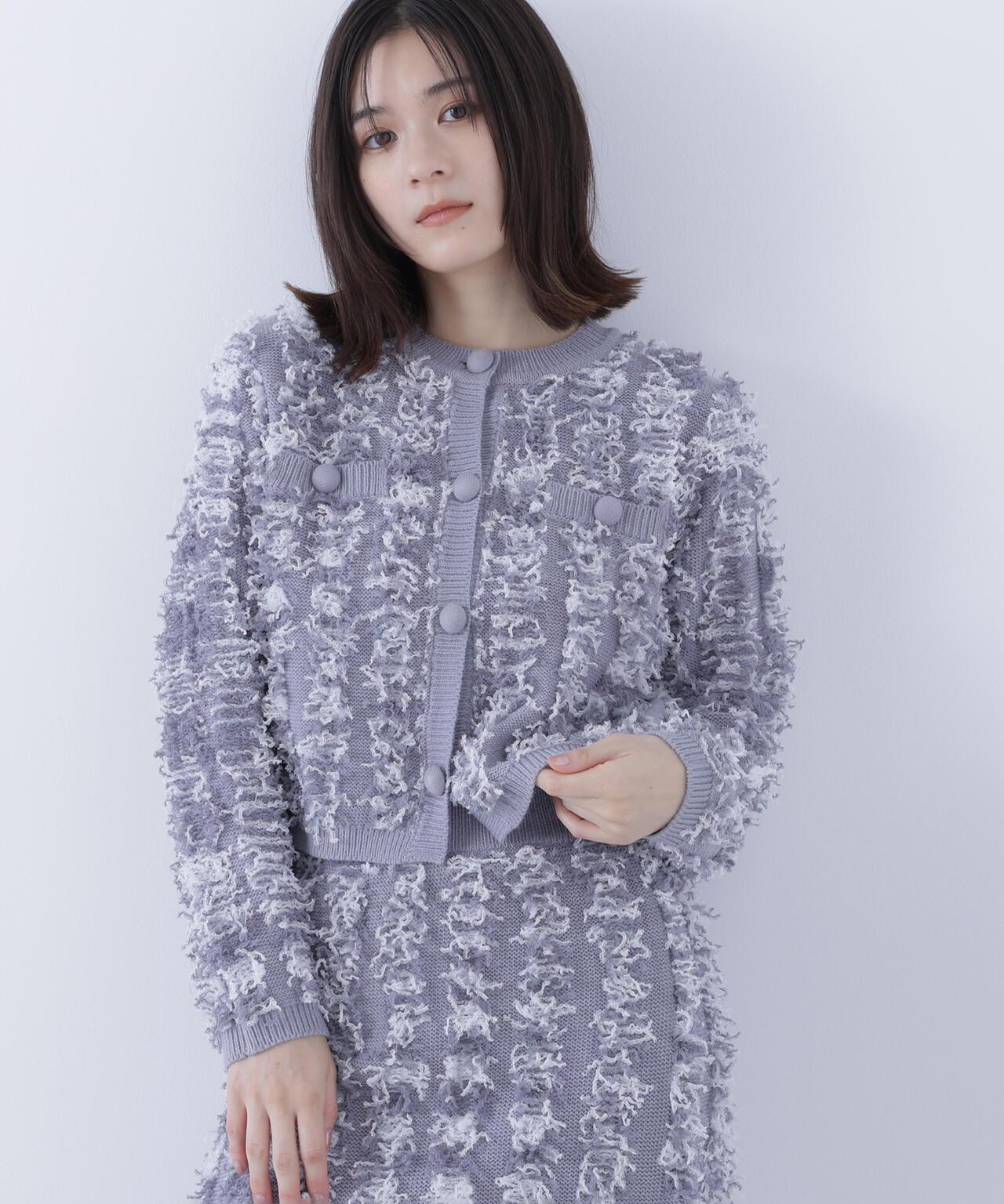 PLUS OTO.HA フリンジツイードジャケット/ ブルー PLUS OTO.HA フリンジツイードジャケット/ ブルー PLUS OTO.HA