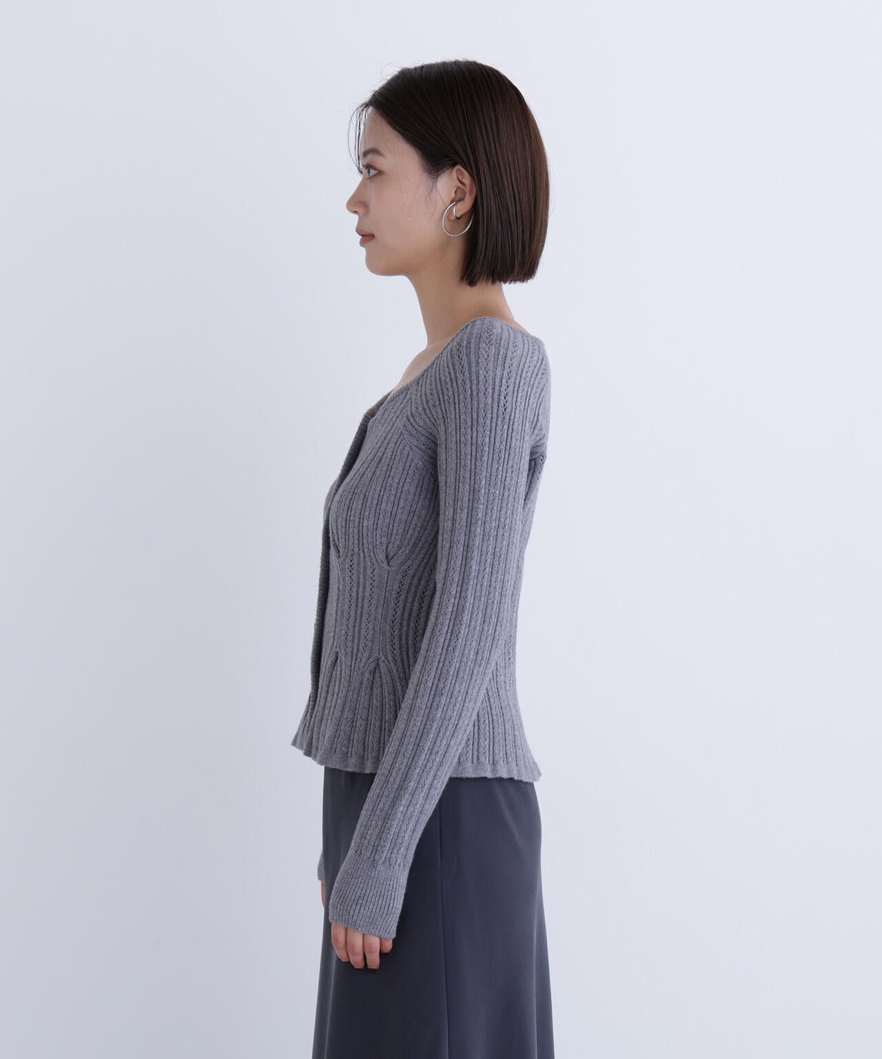 柄編みペプラムニットカーディガン | NATURAL BEAUTY BASIC