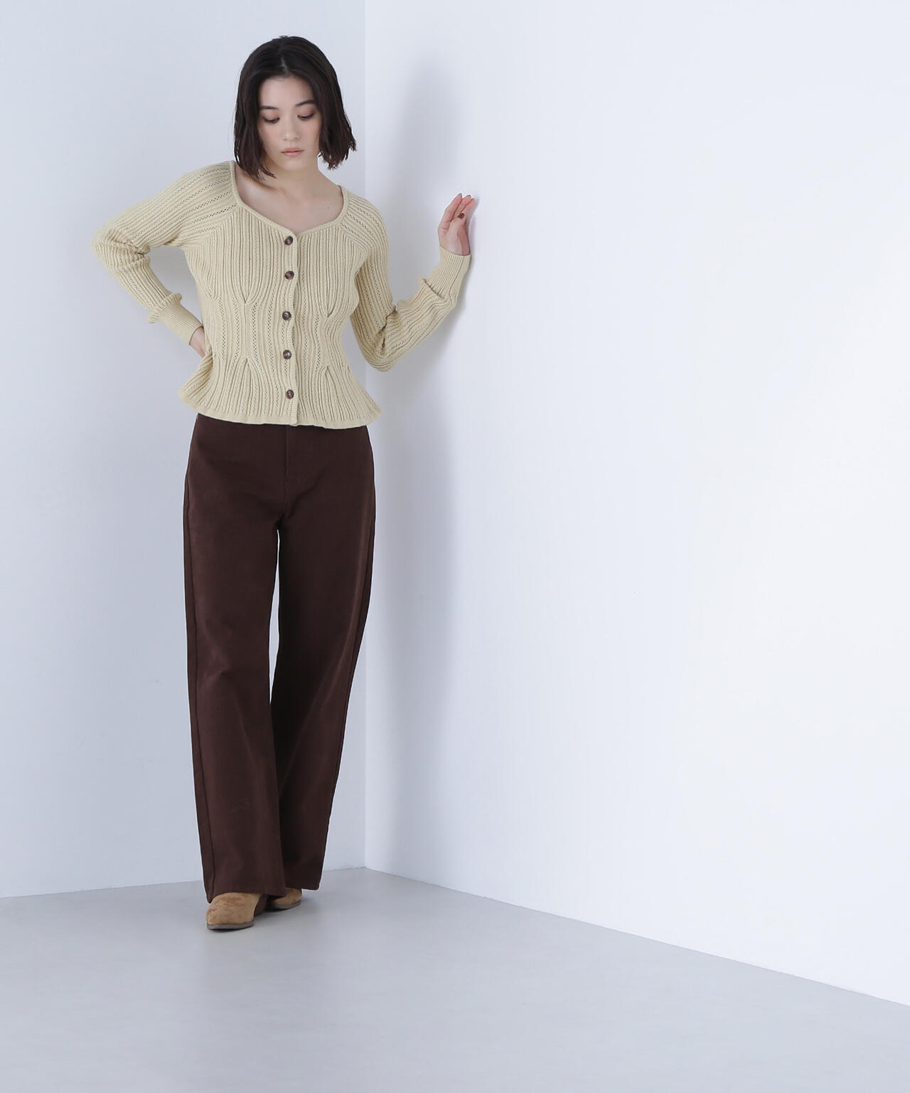 柄編みペプラムニットカーディガン | NATURAL BEAUTY BASIC