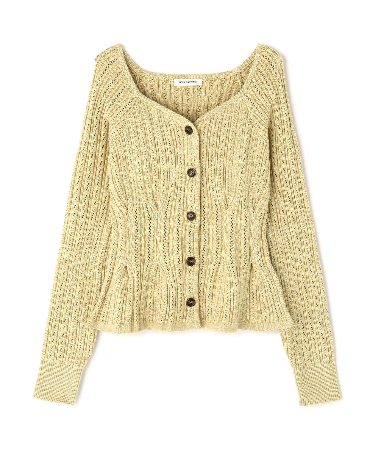 柄編みペプラムニットカーディガン