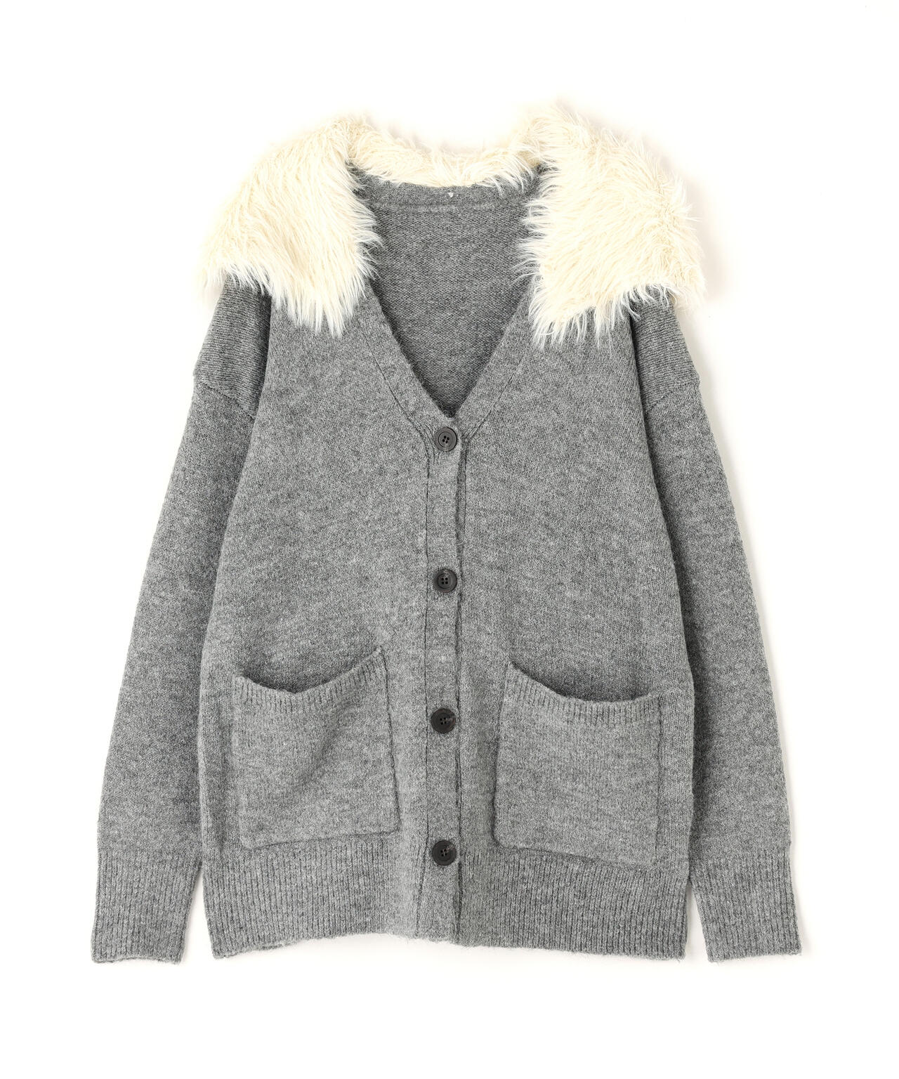 【BLANC】フェイクファー付ボクシーカーディガン