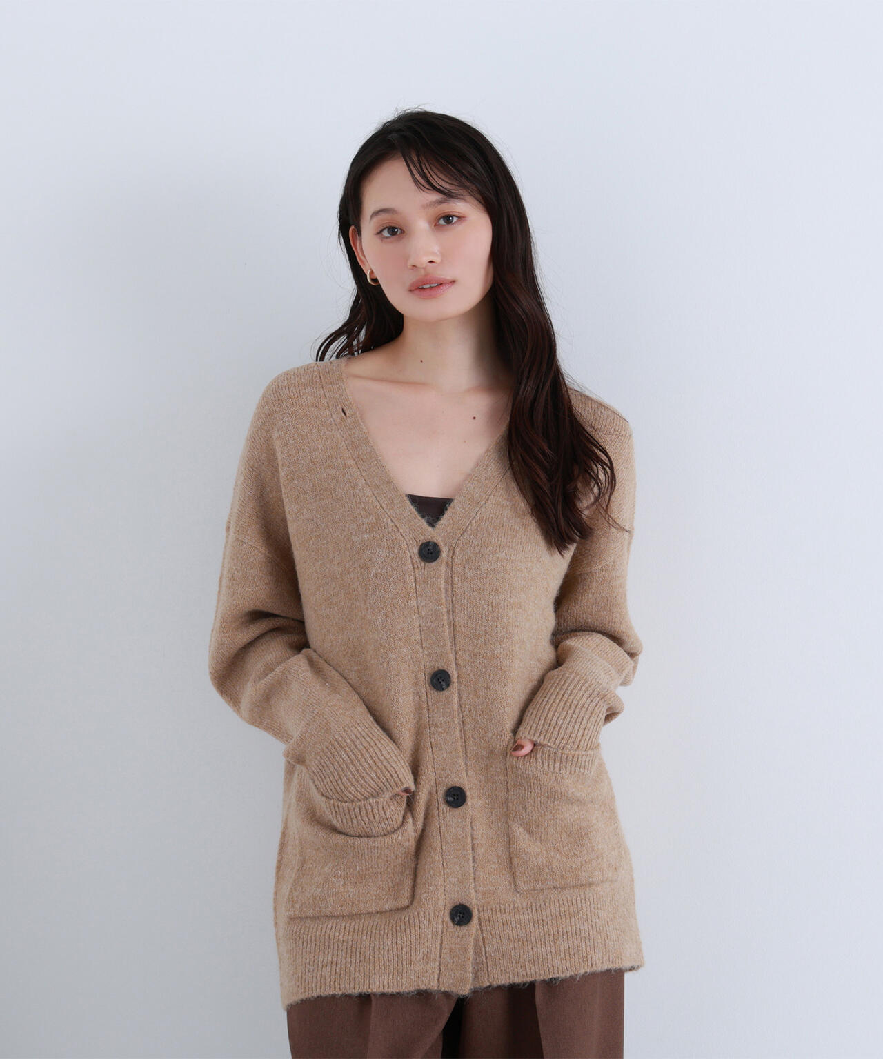 【BLANC】フェイクファー付ボクシーカーディガン