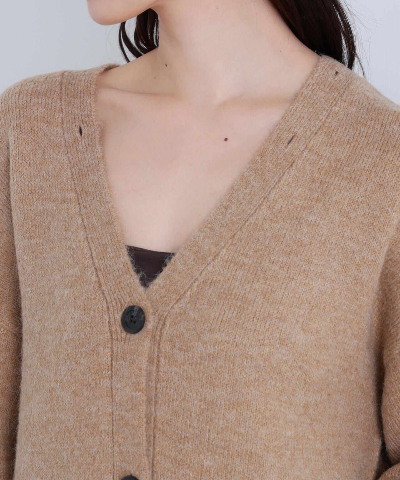 【BLANC】フェイクファー付ボクシーカーディガン