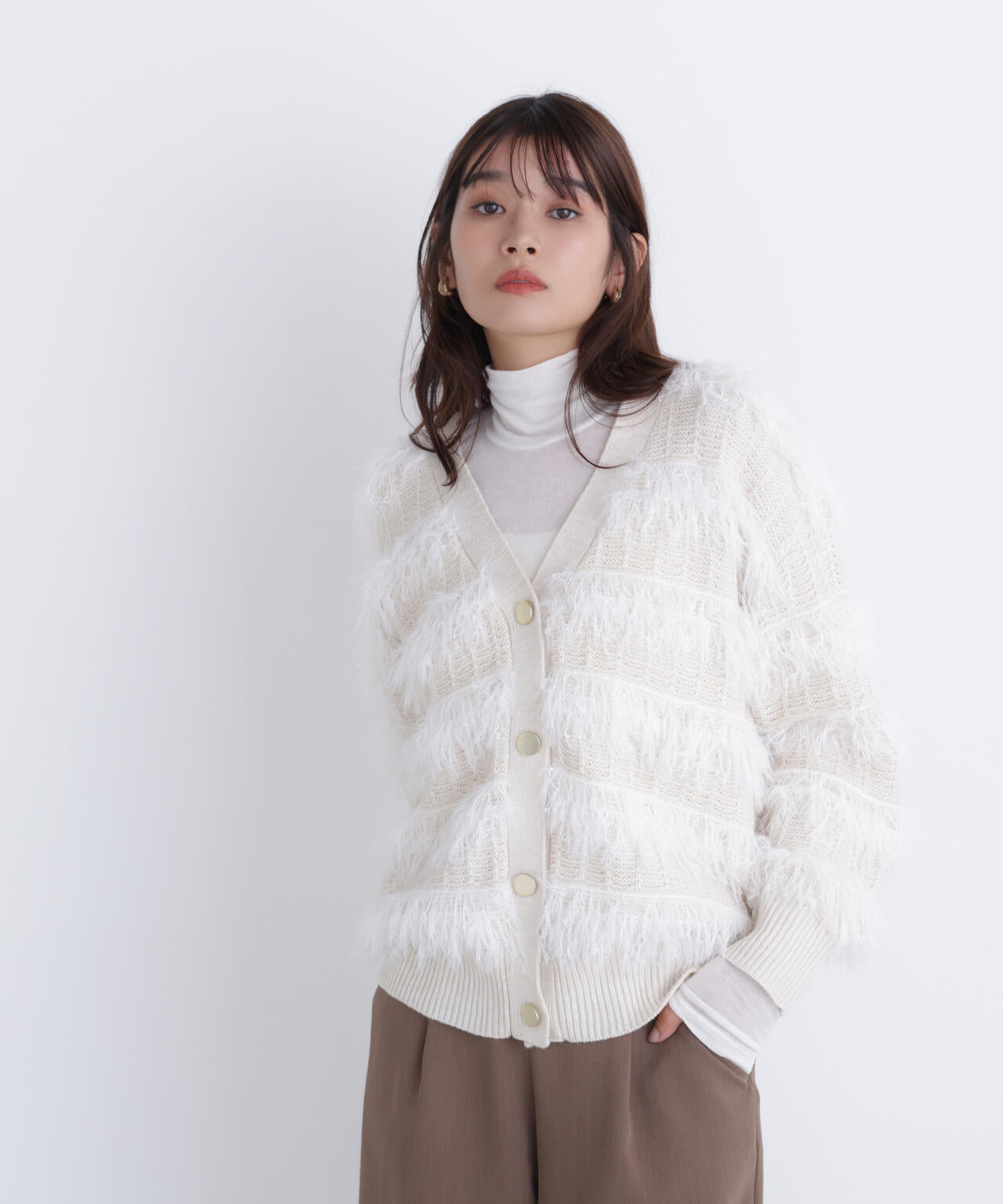 ナチュラルビューティーベーシック（NATURAL BEAUTY BASIC）/フリンジボーダーカーディガン フリンジボーダーカーディガン | NATURAL BEAUTY BASIC（ナチュラル