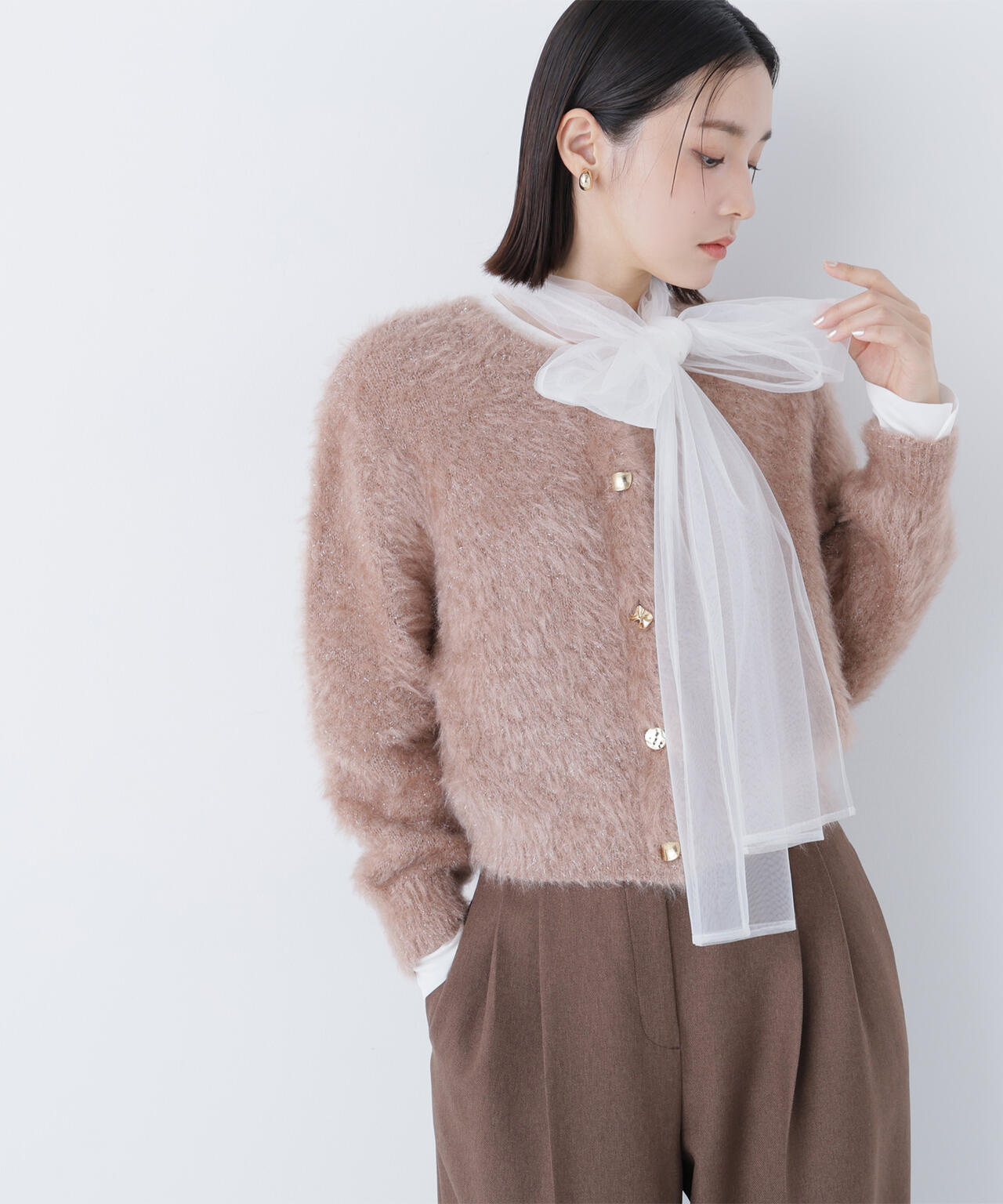 白宮みずほさんコラボカラー：ピンク】デザインボタンラメシャギー