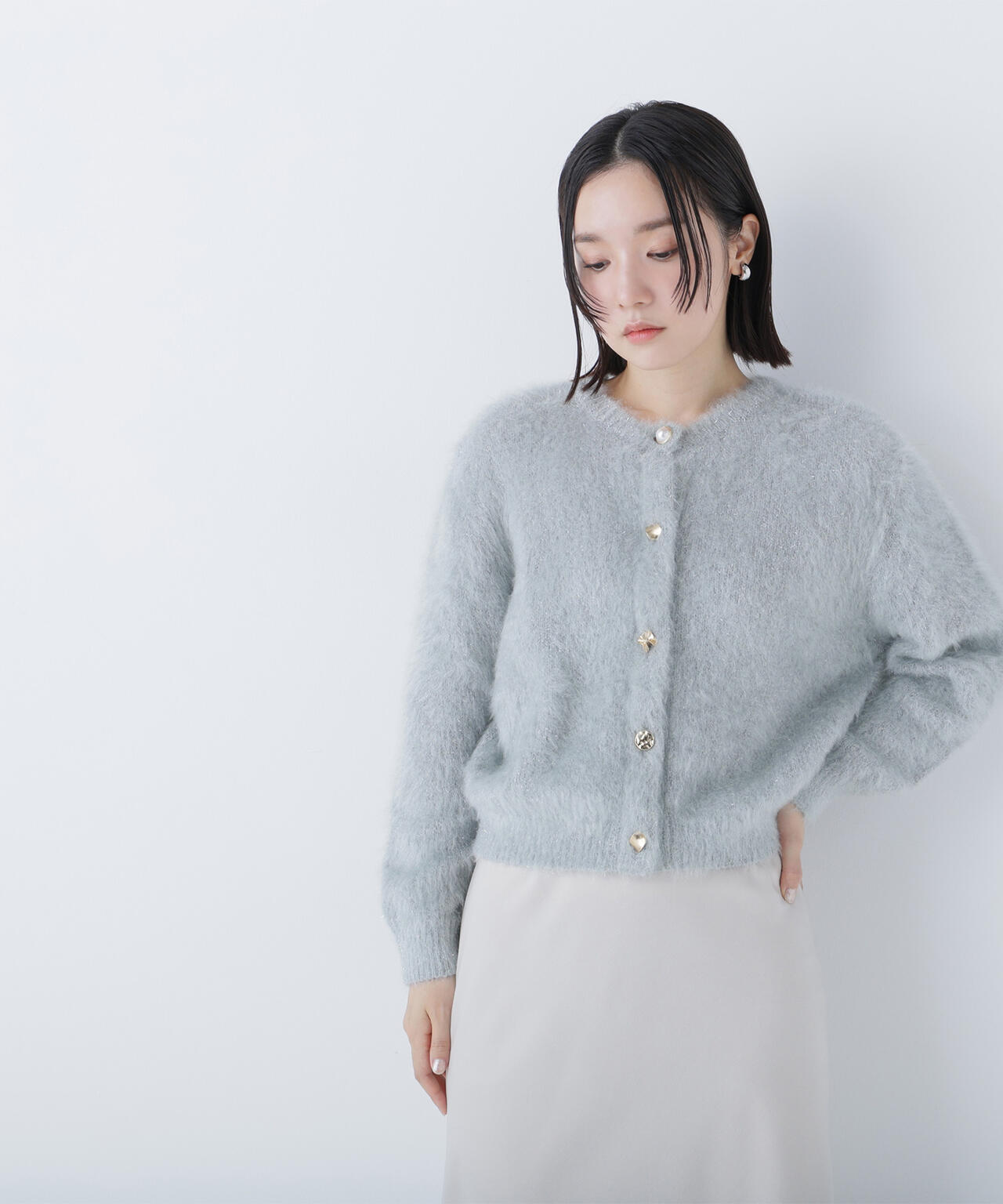 白宮みずほさんコラボカラー：ピンク】デザインボタンラメシャギー