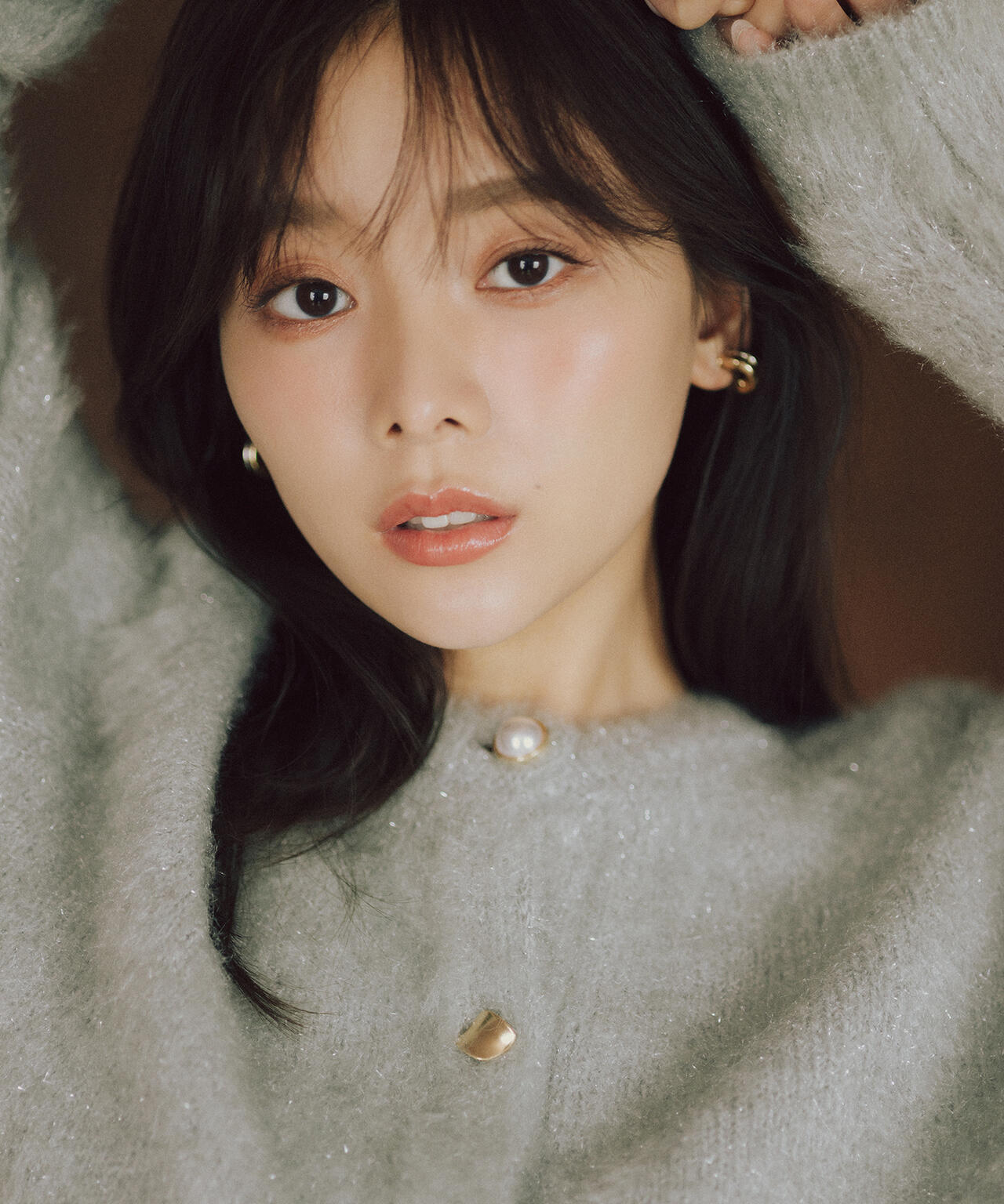 【白宮みずほさんコラボカラー：ピンク】デザインボタンラメシャギーカーディガン