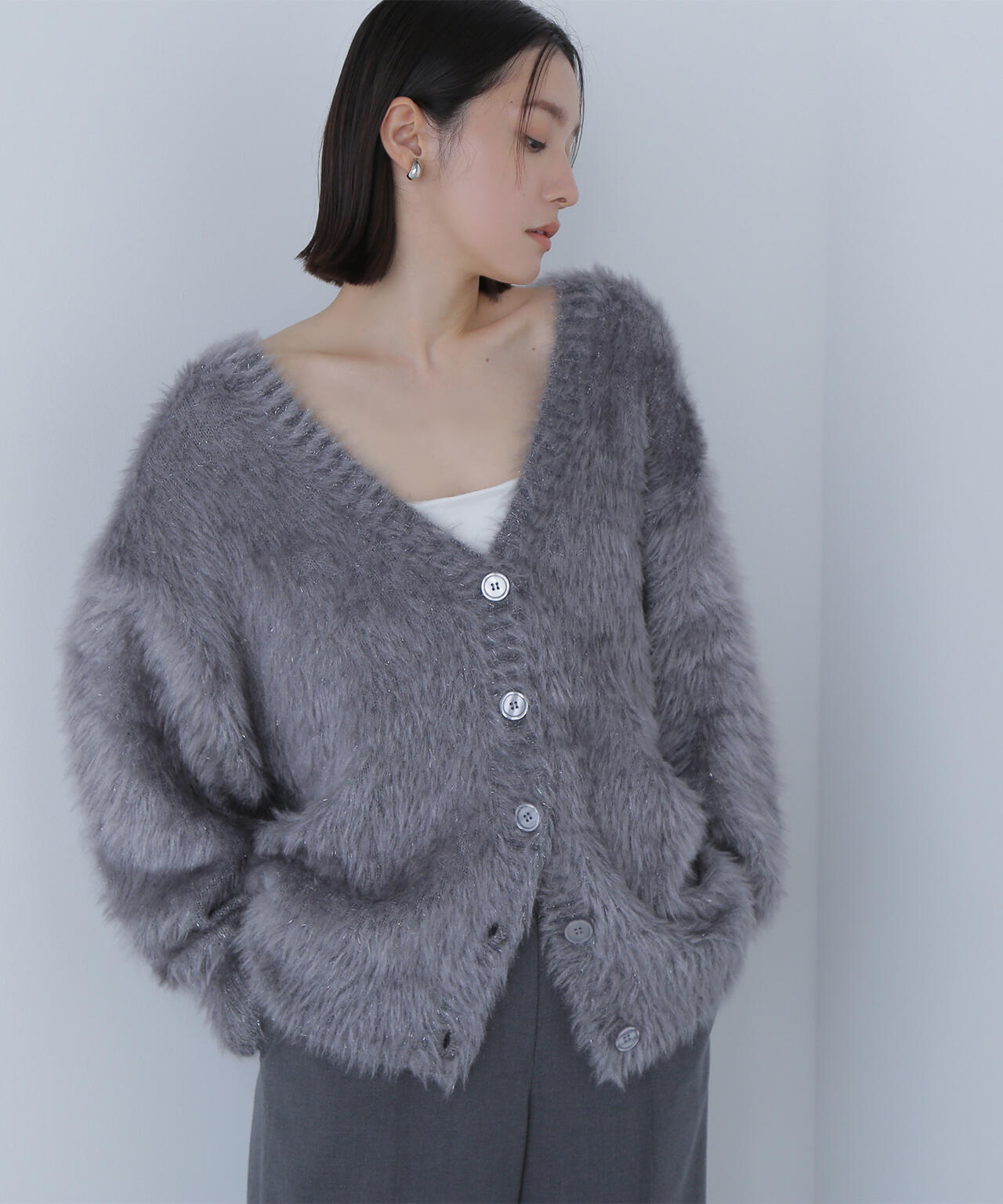 ヘアリーラメニットシリーズ Vネックカーディガン | NATURAL BEAUTY