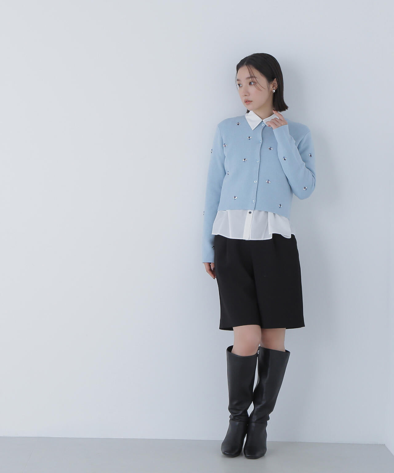 ビジューニットジャケット ネイビー ビジューニットジャケット ネイビー ビジューニットジャケット