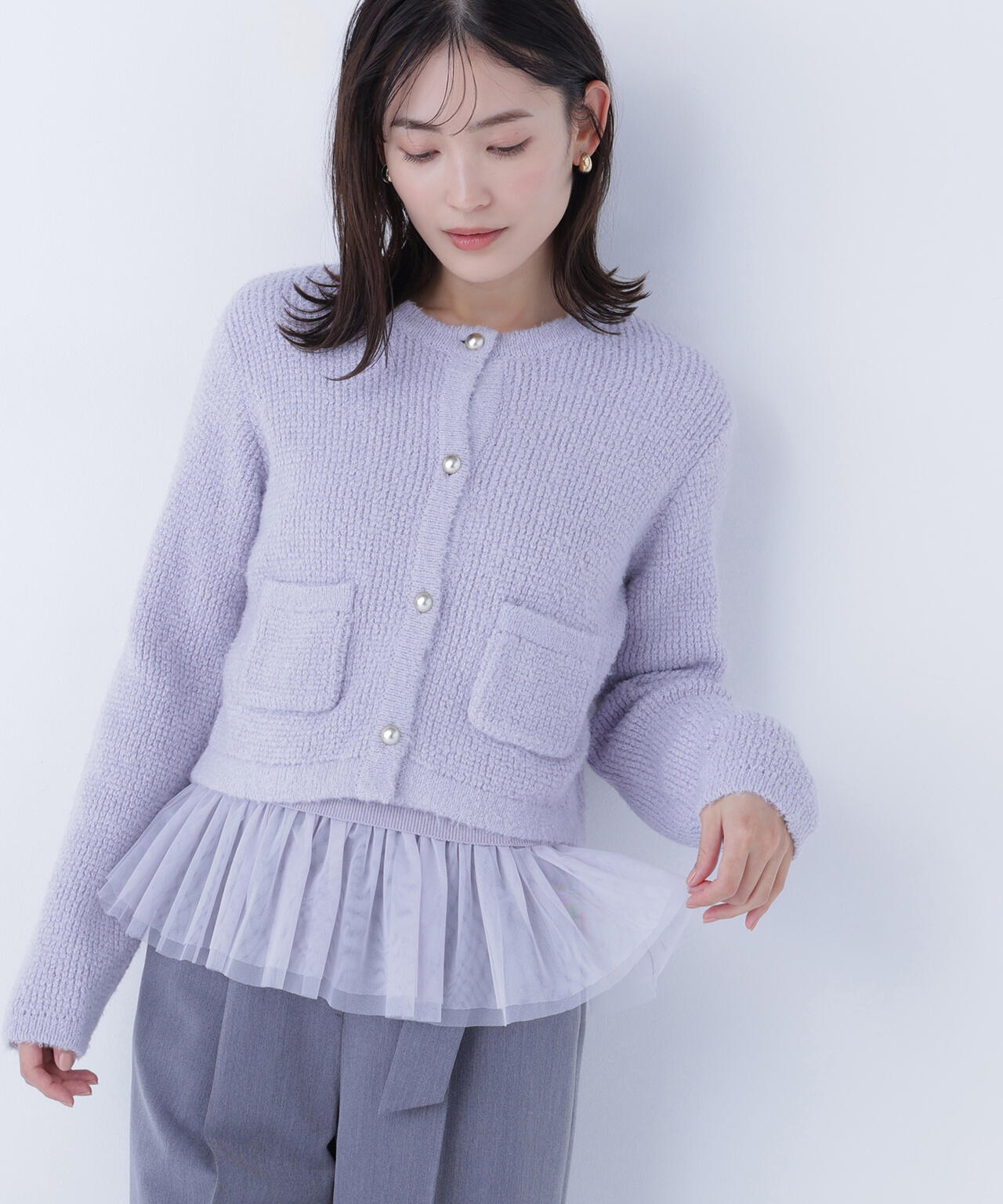 チュールペプラムニットアンサンブル