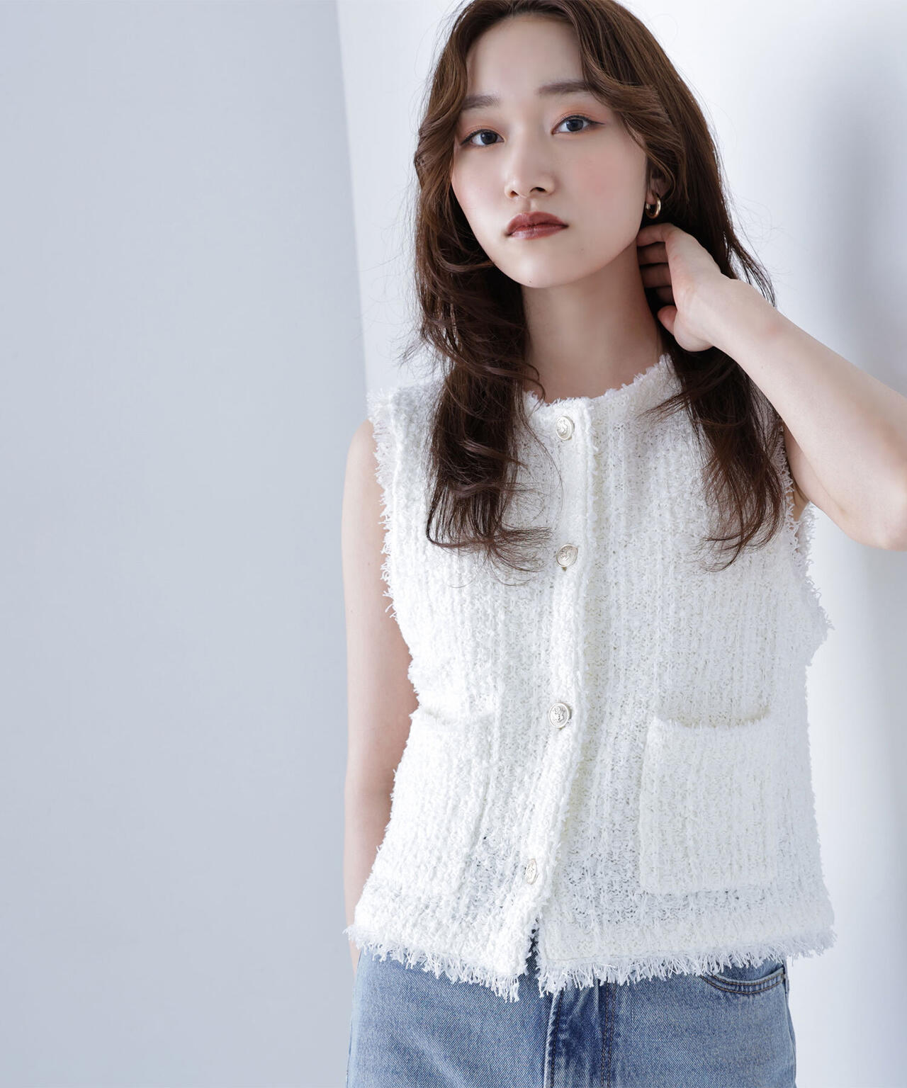 ツイーディーニットジレ