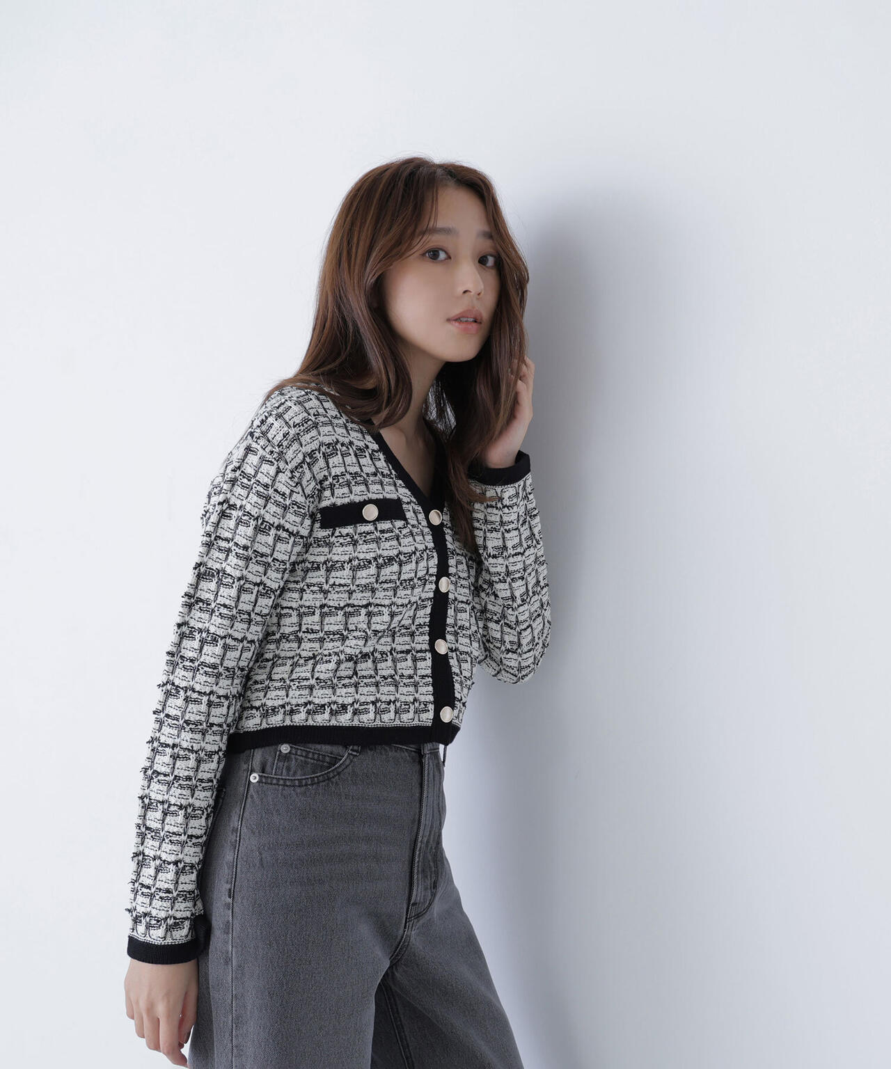 ツイードVネックカーディガン | NATURAL BEAUTY BASIC（ナチュラル