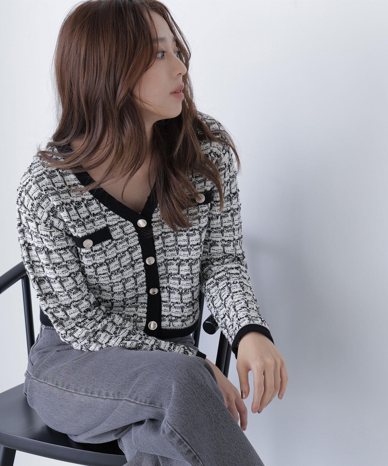 ツイードVネックカーディガン