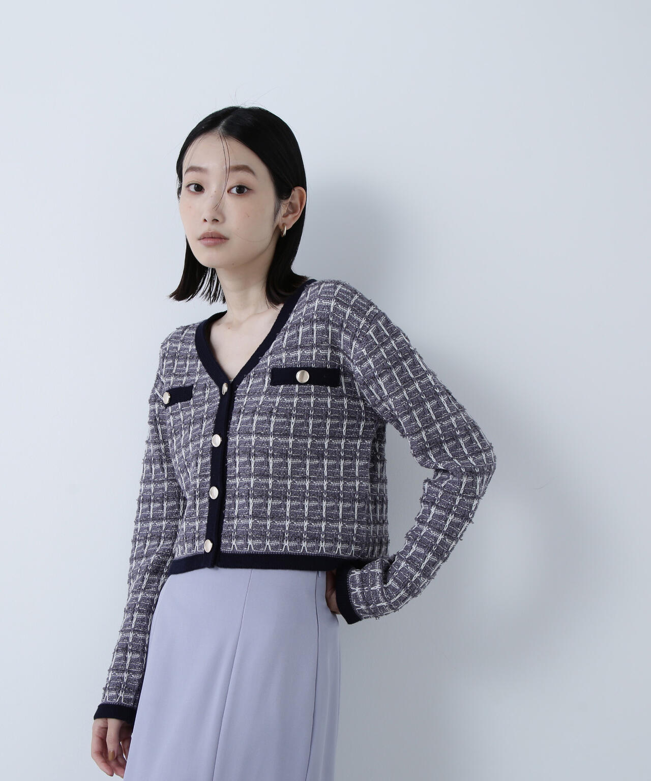 ツイードVネックカーディガン