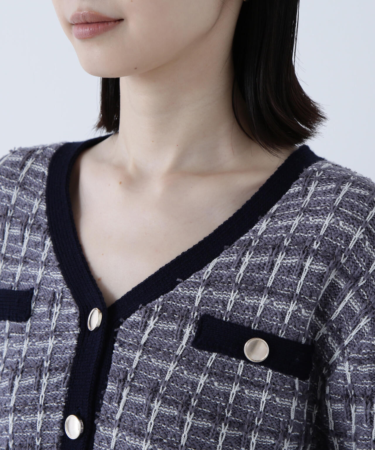 ツイードVネックカーディガン
