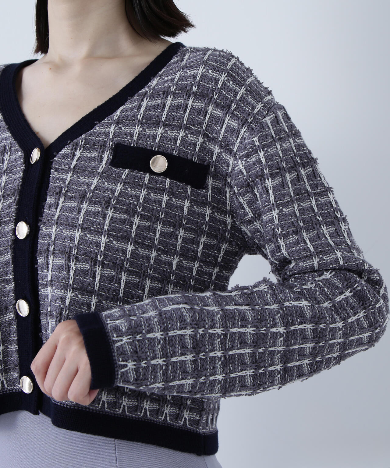 ツイードVネックカーディガン
