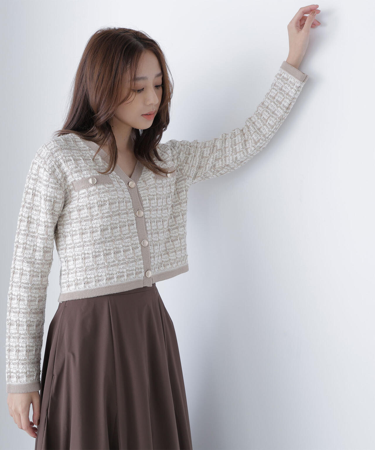 ツイードVネックカーディガン