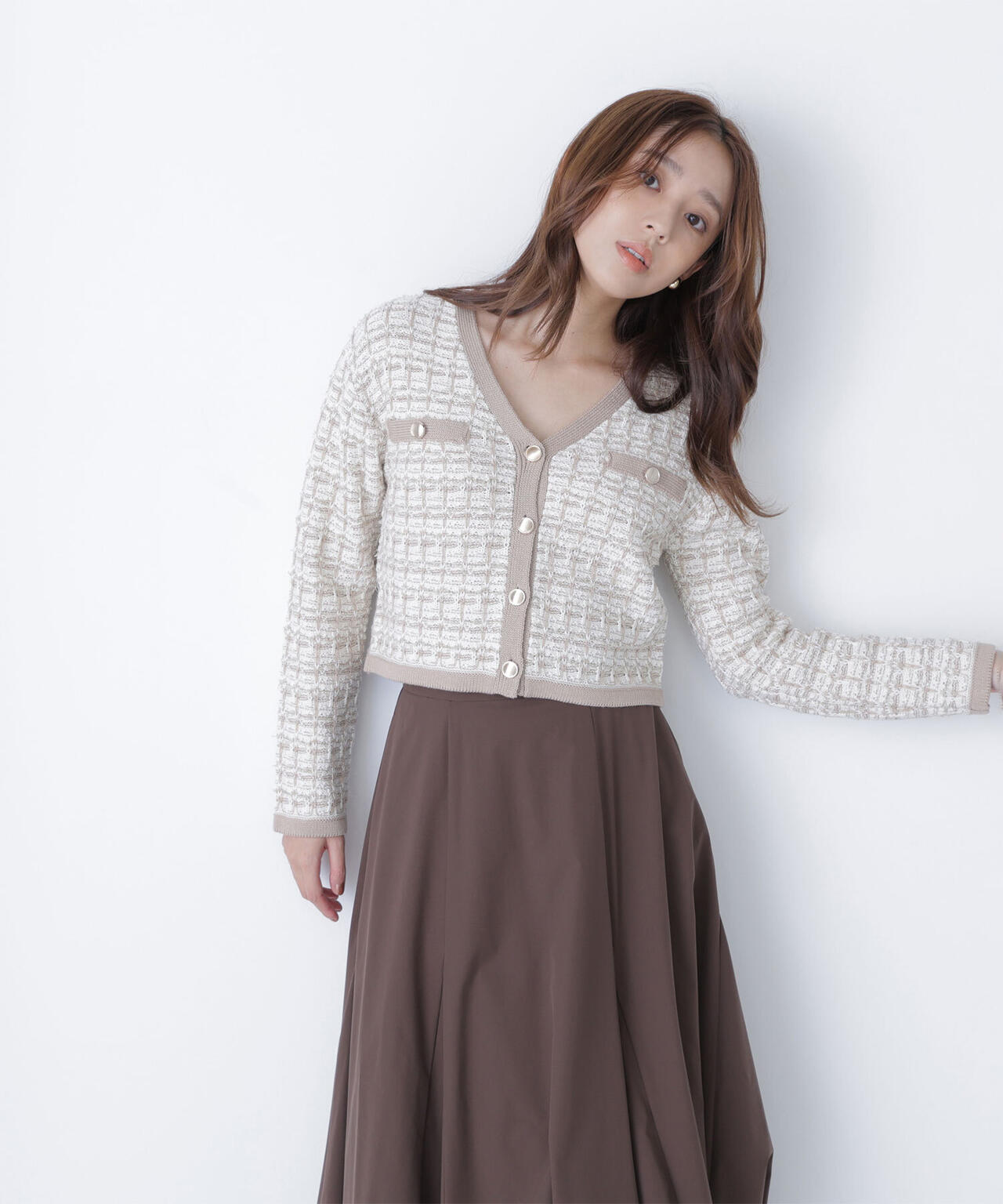 ツイードVネックカーディガン