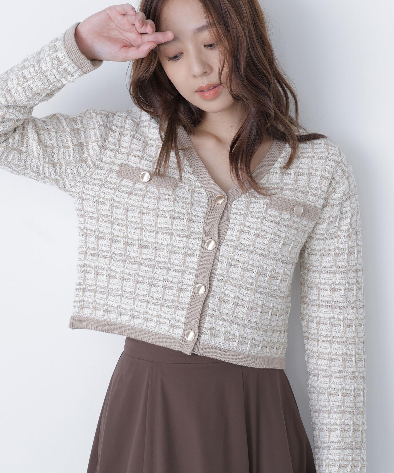 ツイードVネックカーディガン