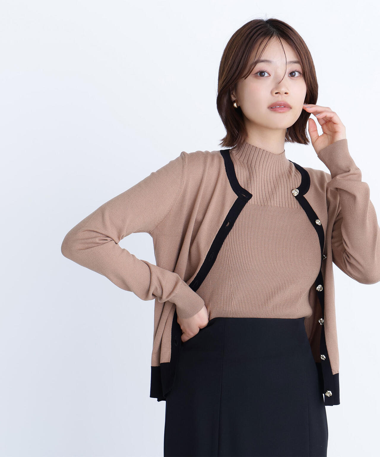 ナチュラルビューティーベーシック　アンサンブルニット　ブラウン バイカラーアンサンブル | NATURAL BEAUTY BASIC（ナチュラル