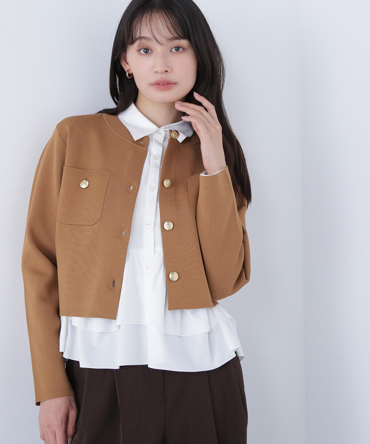 【横浜ジョイナス・mix.tokyo 限定カラー：ダークグリーン】エンブレムボタンニットジャケット