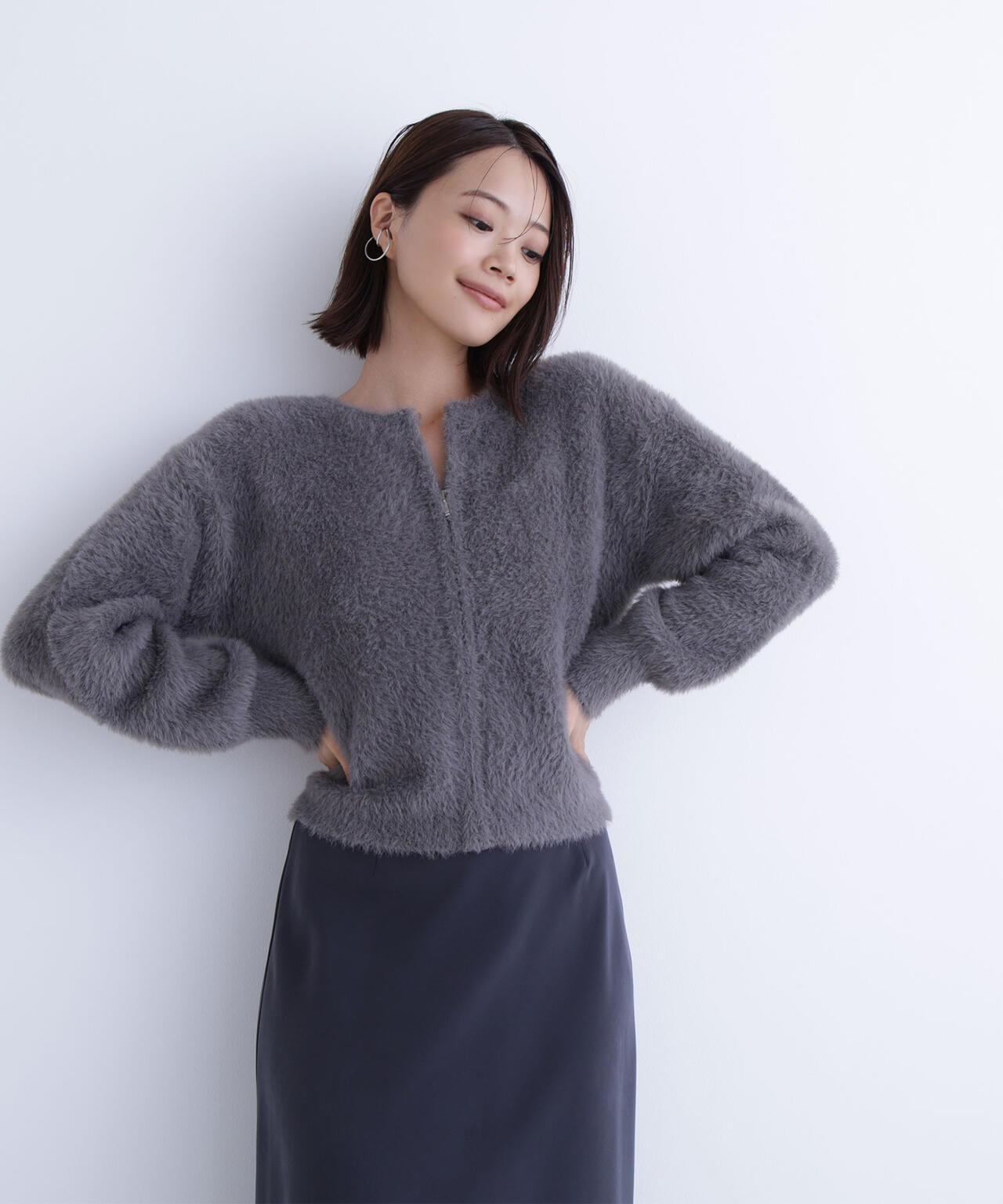 ヘアリージップカーディガン