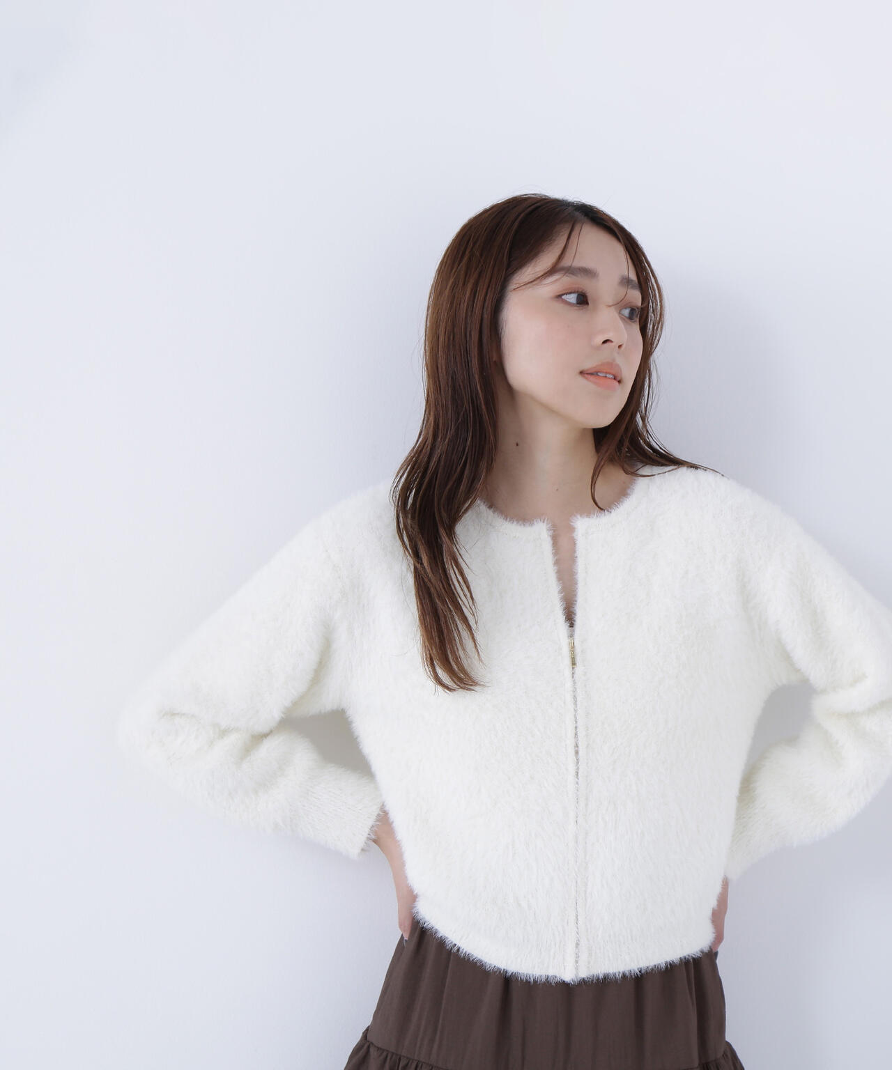 ヘアリージップカーディガン