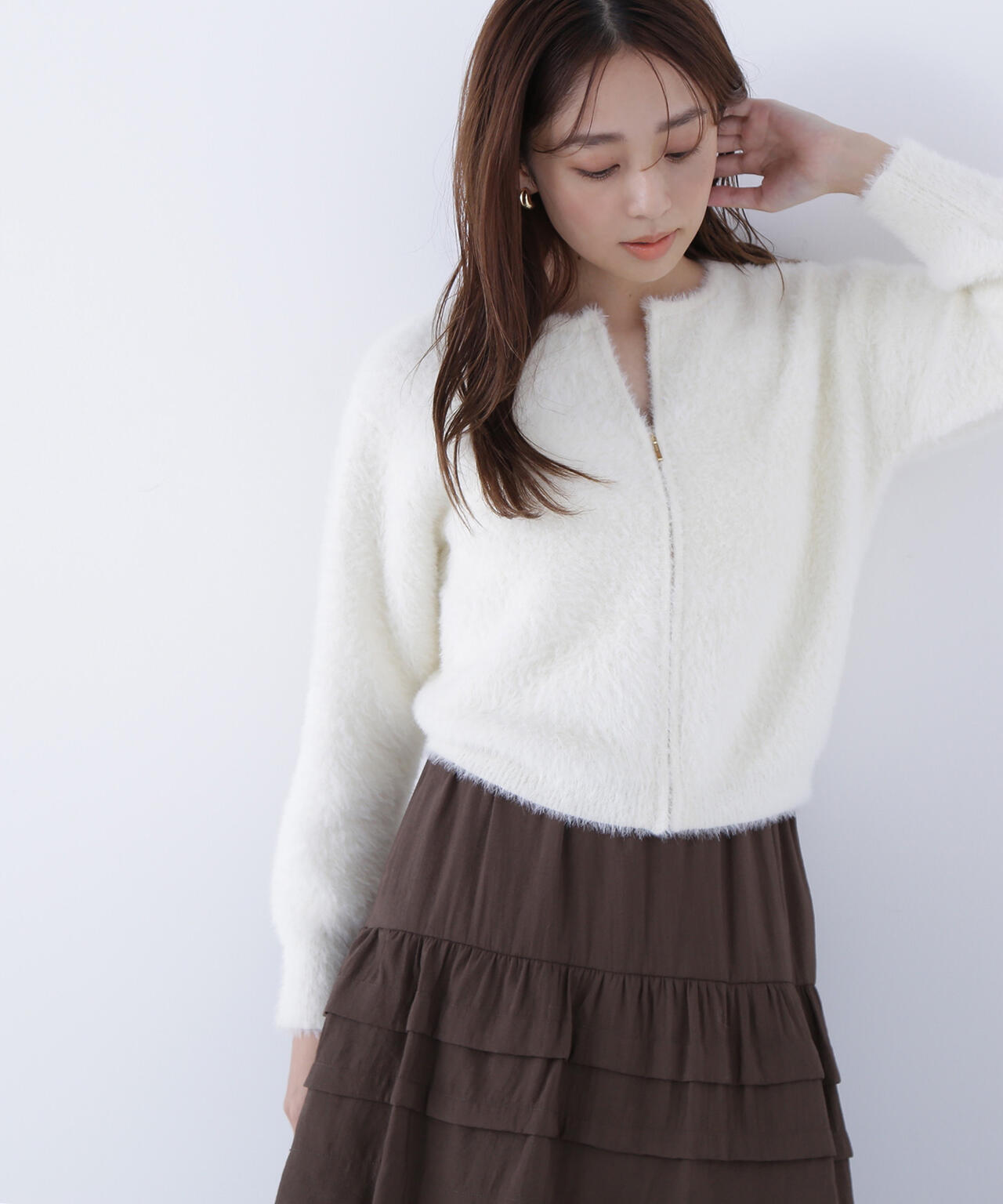 ヘアリージップカーディガン