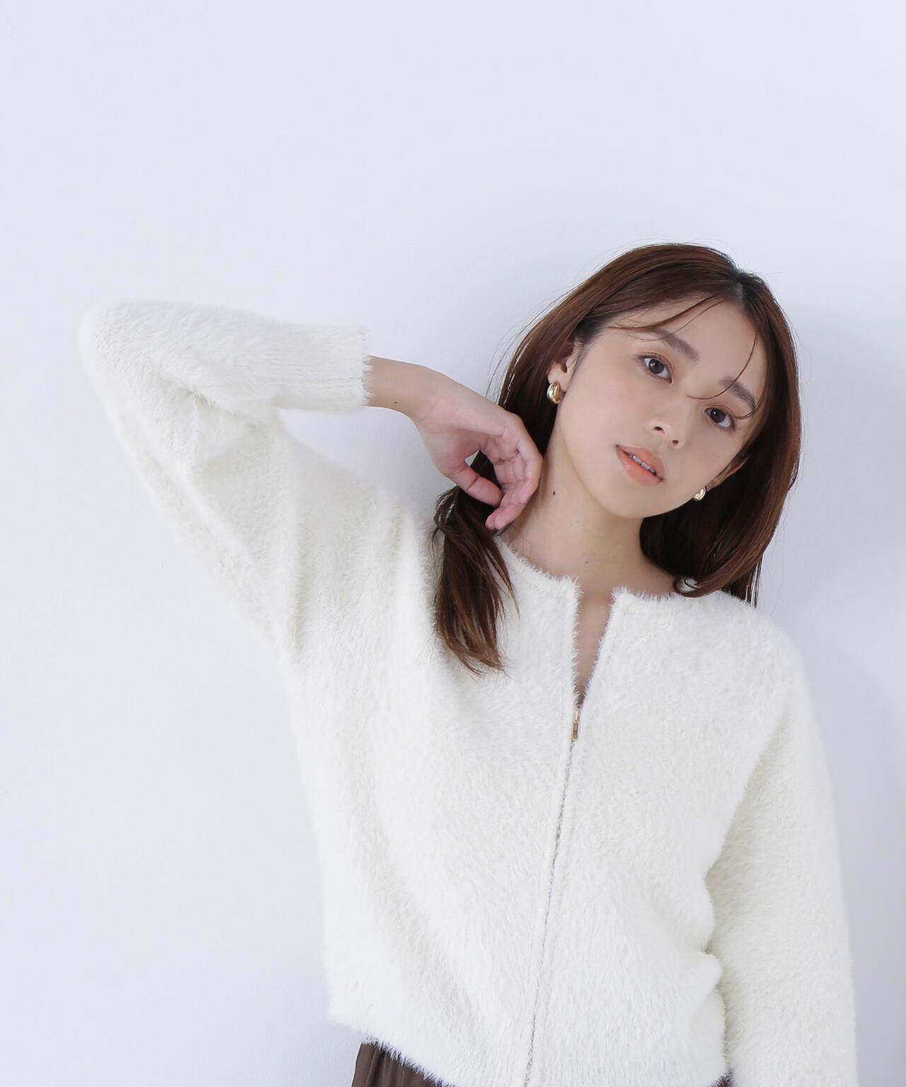 ヘアリージップカーディガン