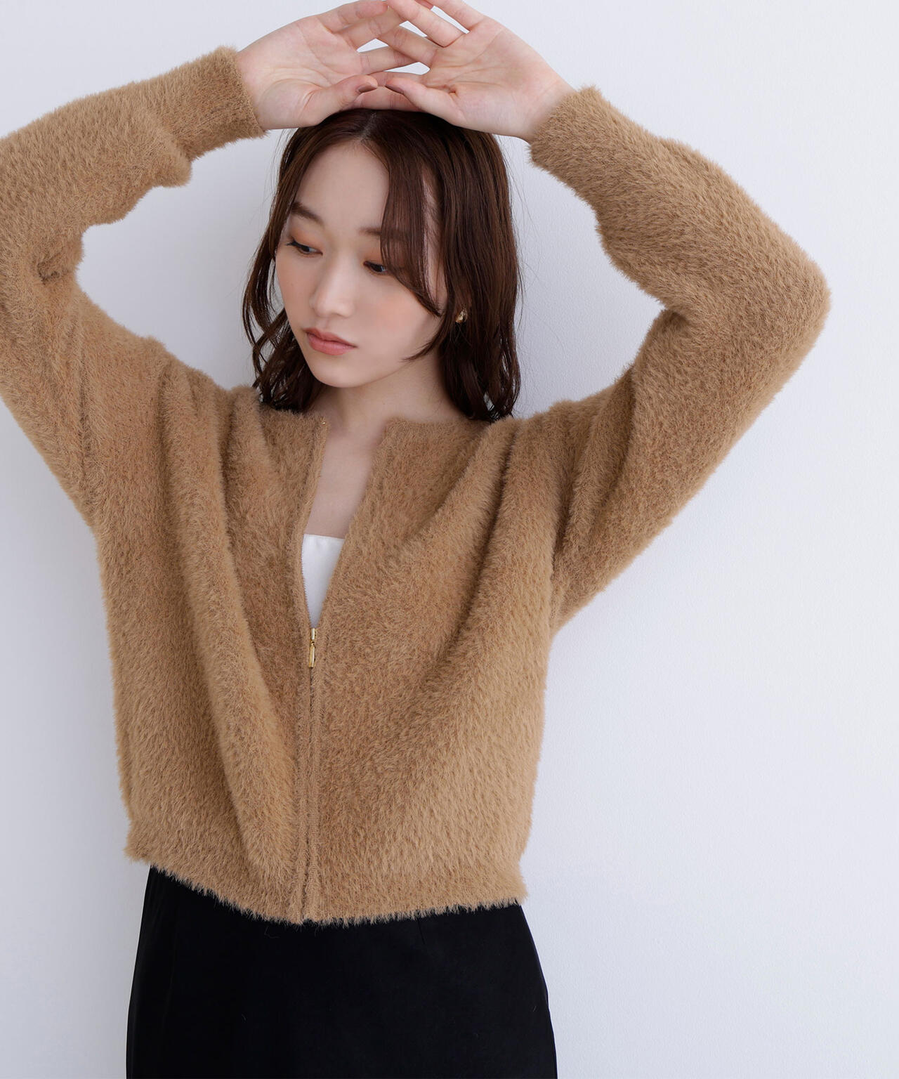 ヘアリージップカーディガン