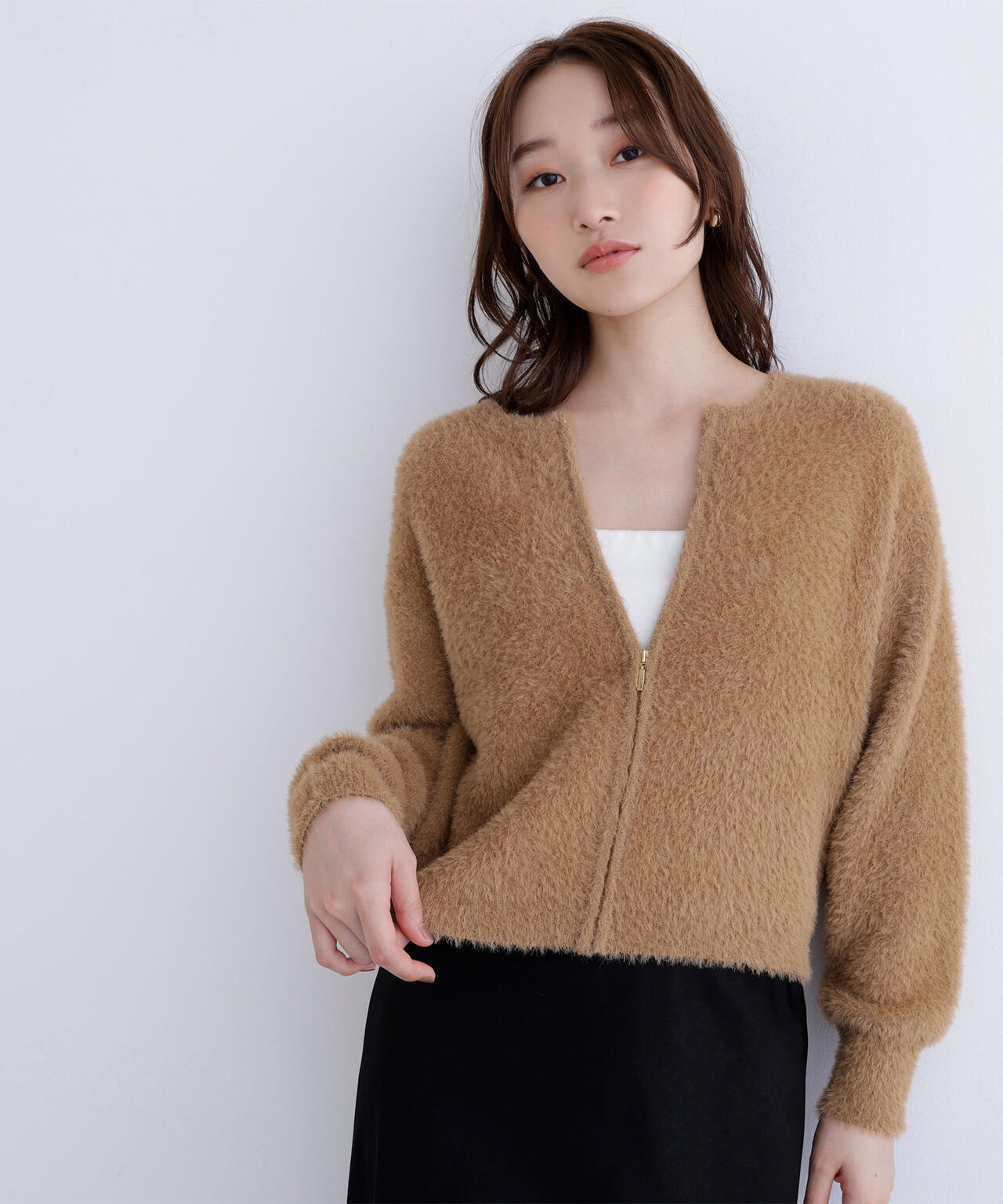 ヘアリージップカーディガン
