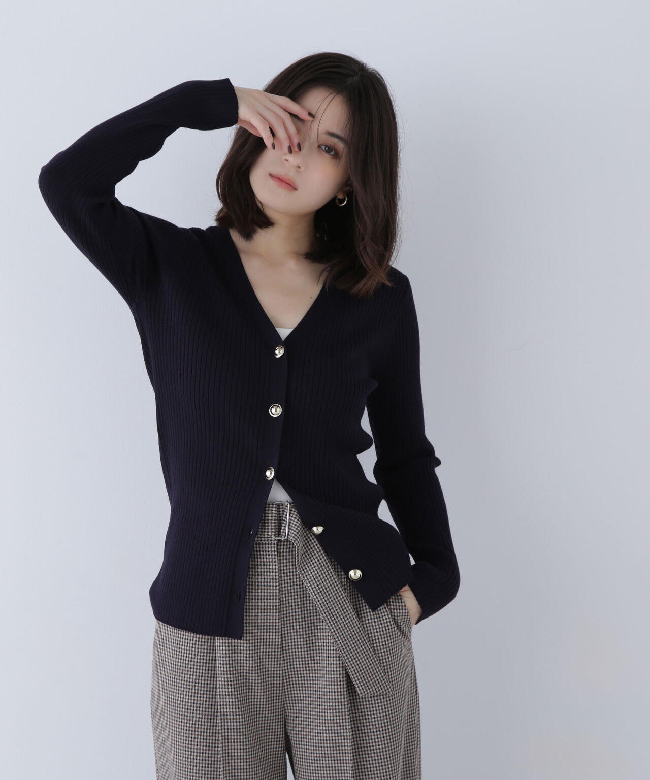 ゴールドボタンリブカーディガン