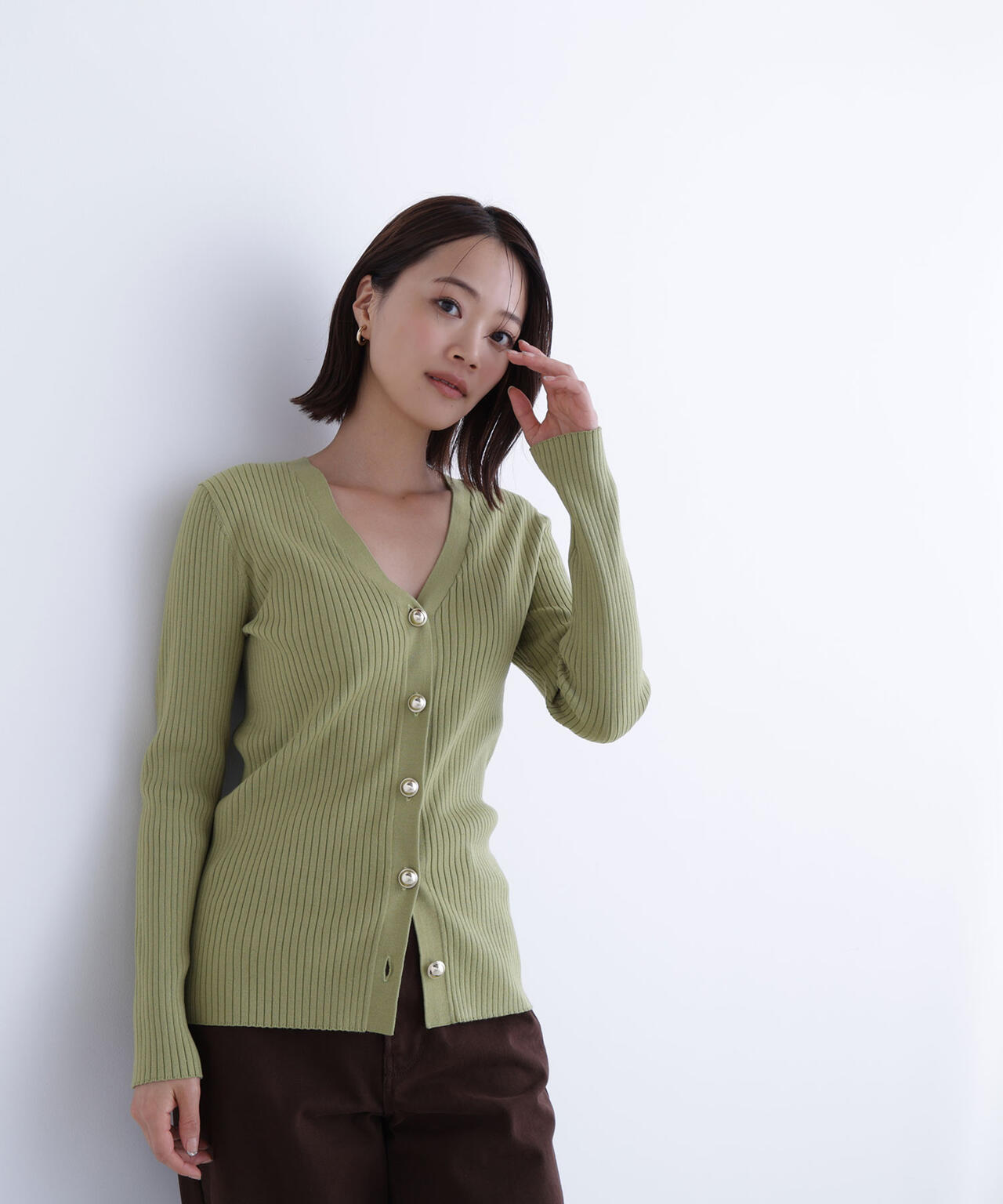 ゴールドボタンリブカーディガン