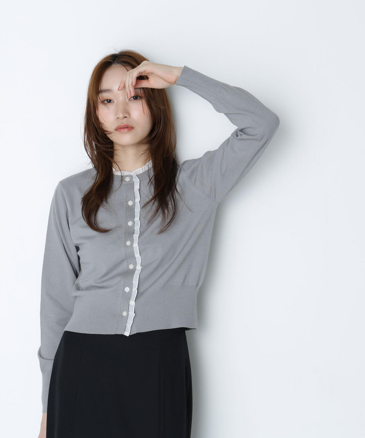 フリルデザインデニムカーディガン フリルデザインデニムカーディガン GOLDJAPAN 大きいサイズ