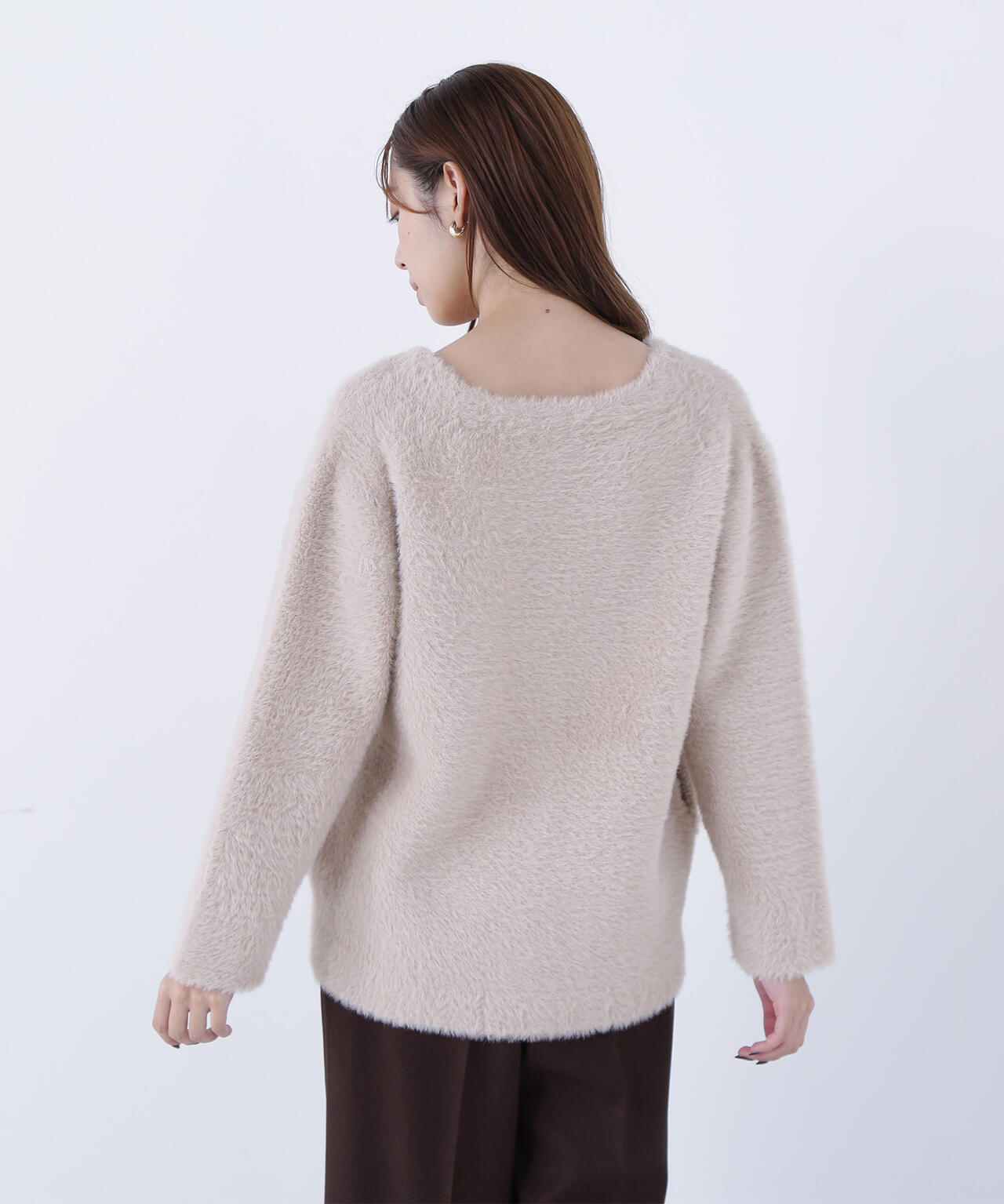 Vネックシャギー接結コーディガン