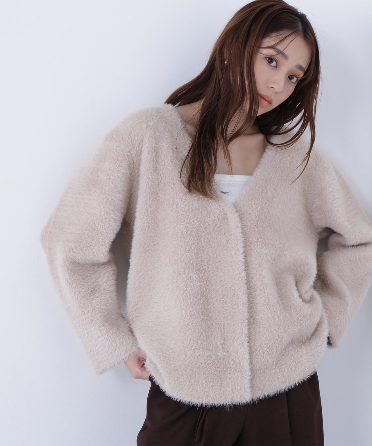 NATURAL BEAUTY BASIC FOX接結コーディガン オフホワイト