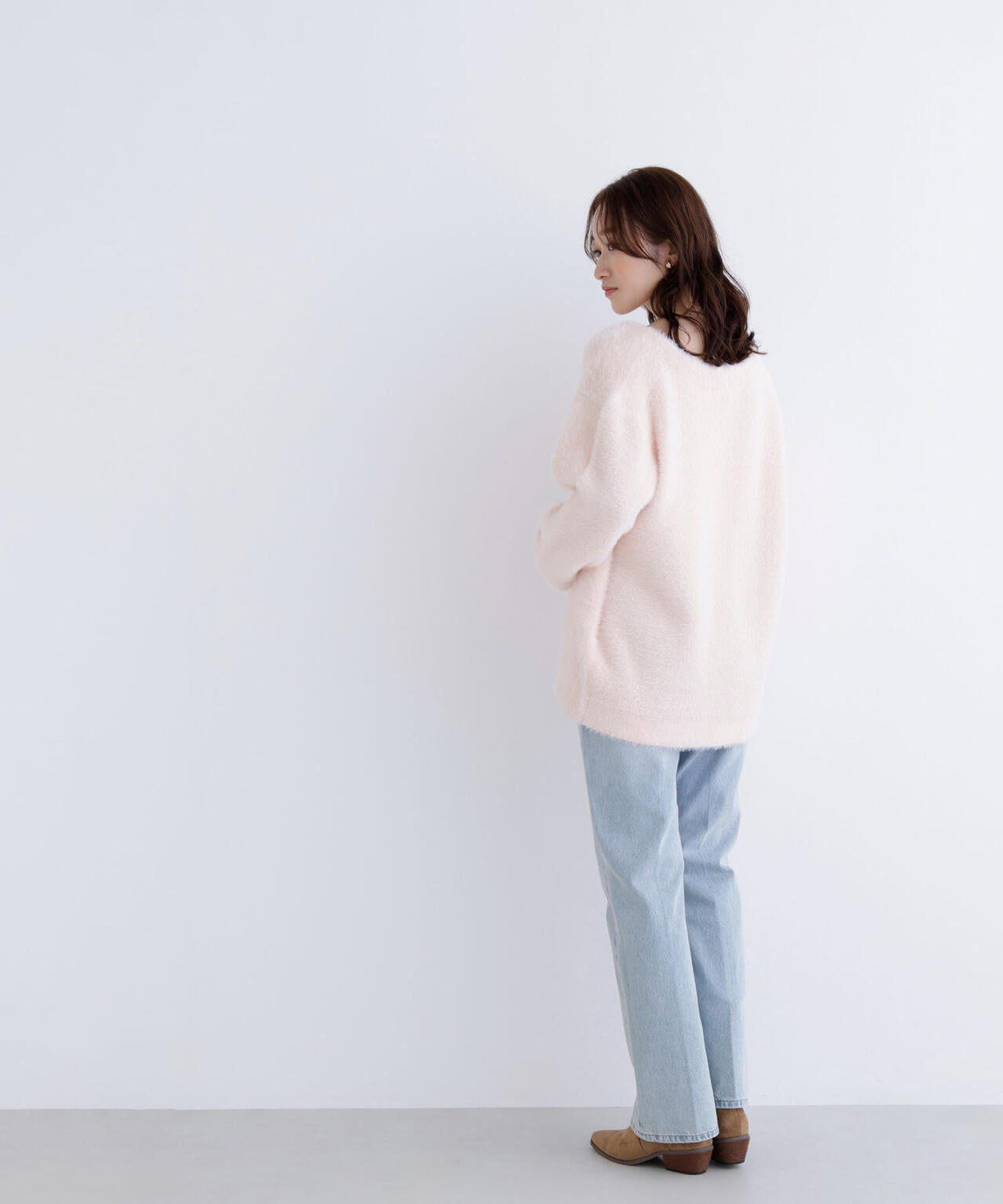 Vネックシャギー接結コーディガン