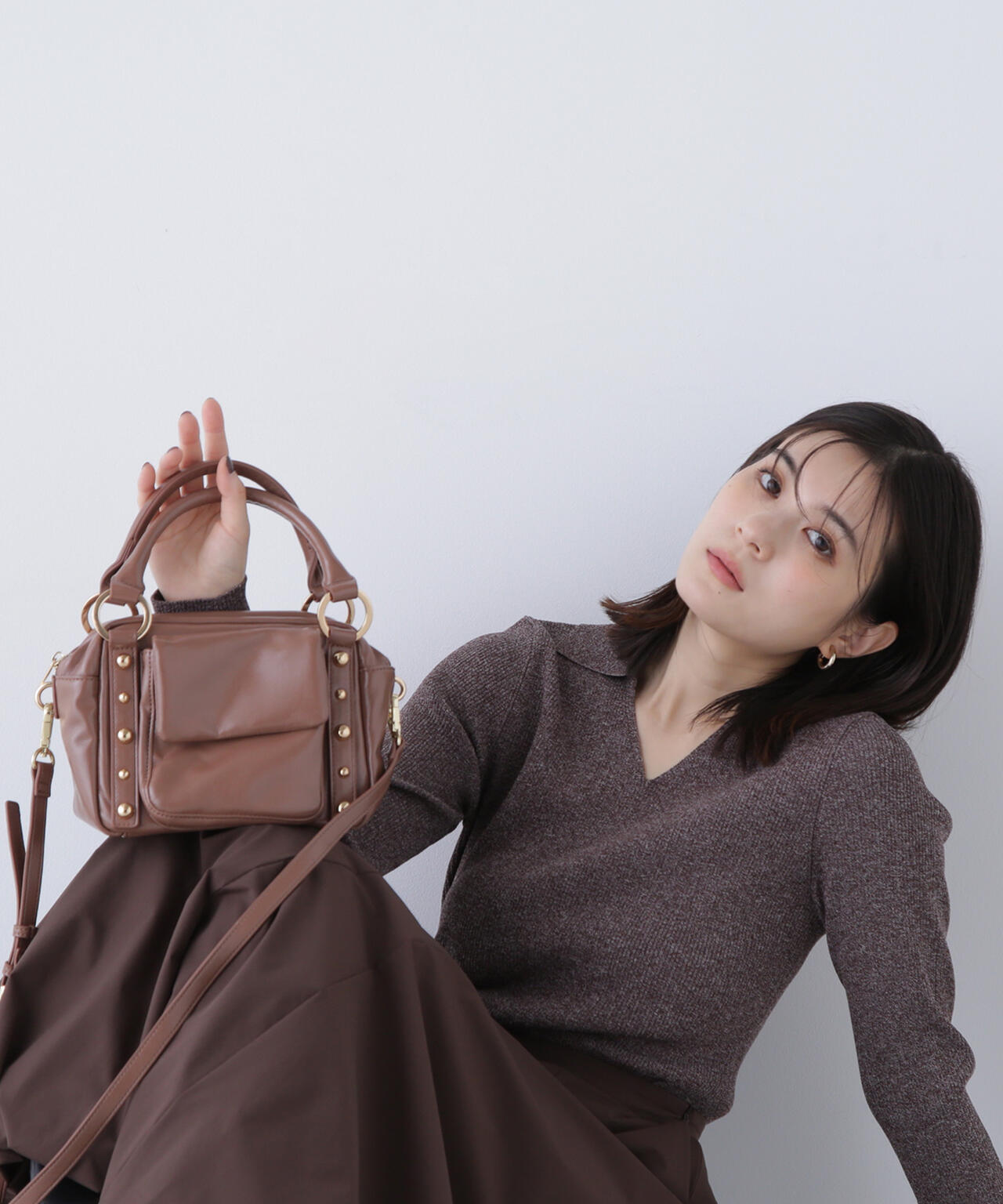 【Oggi掲載】メタルスタッズスクエアボストンバッグ