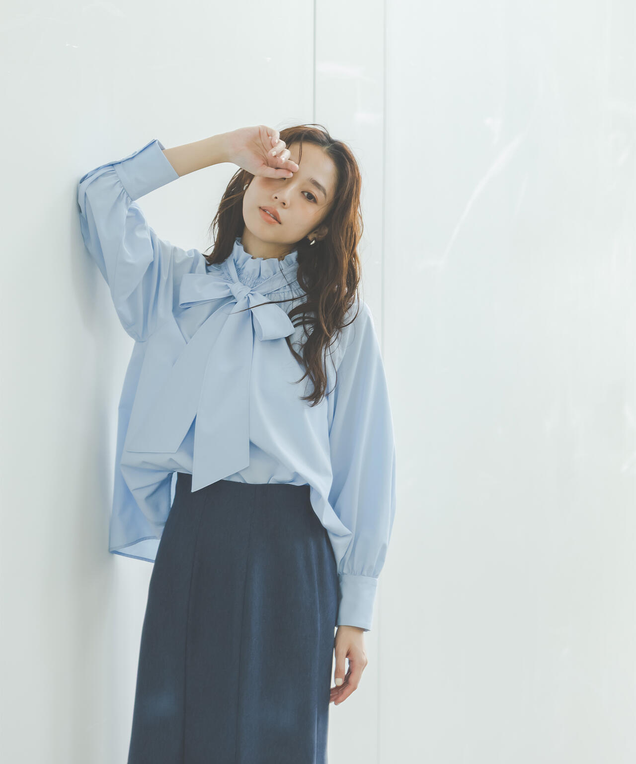 ハイネックリボンボウブラウス