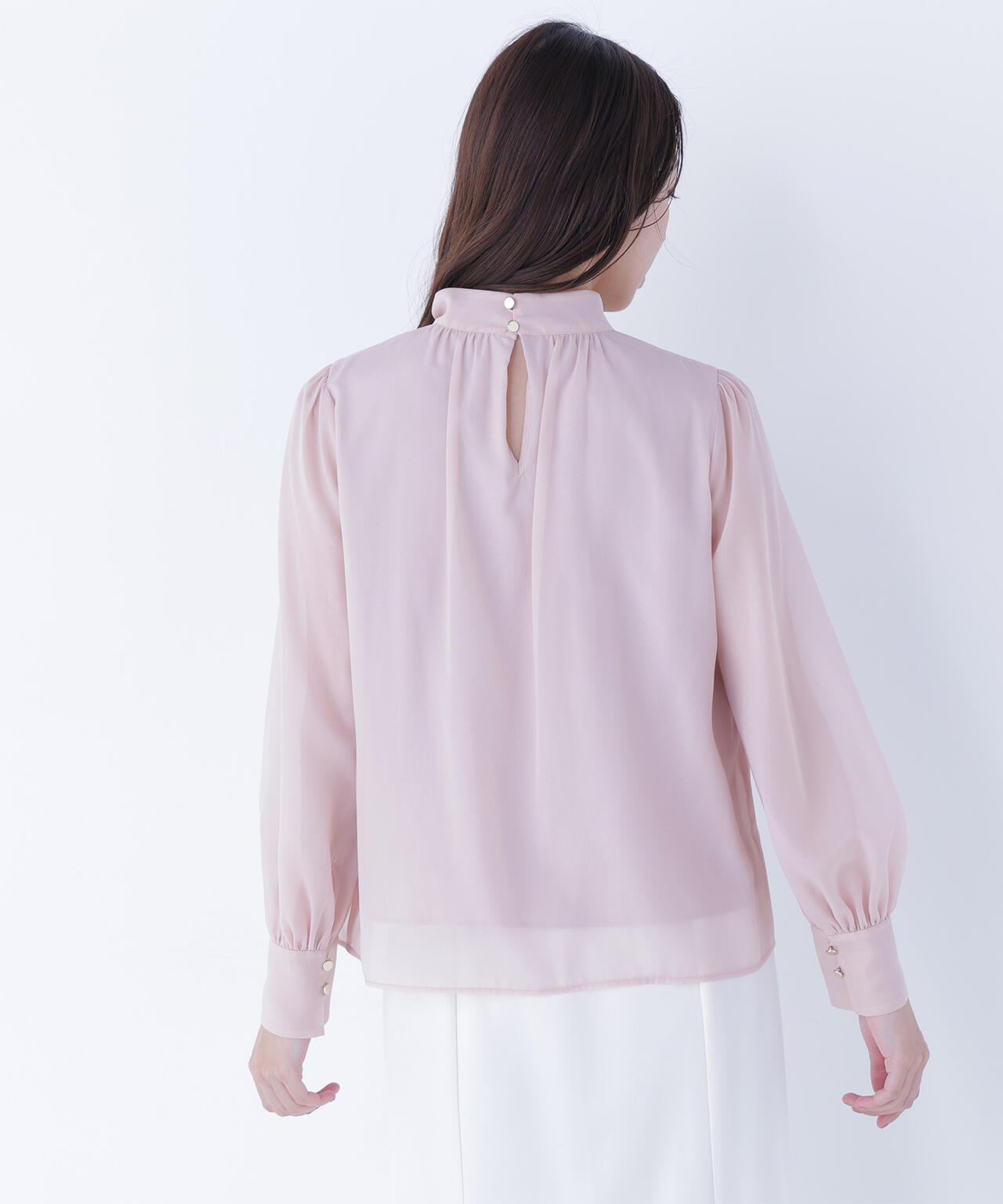 ハイネックボリュームシアーブラウス