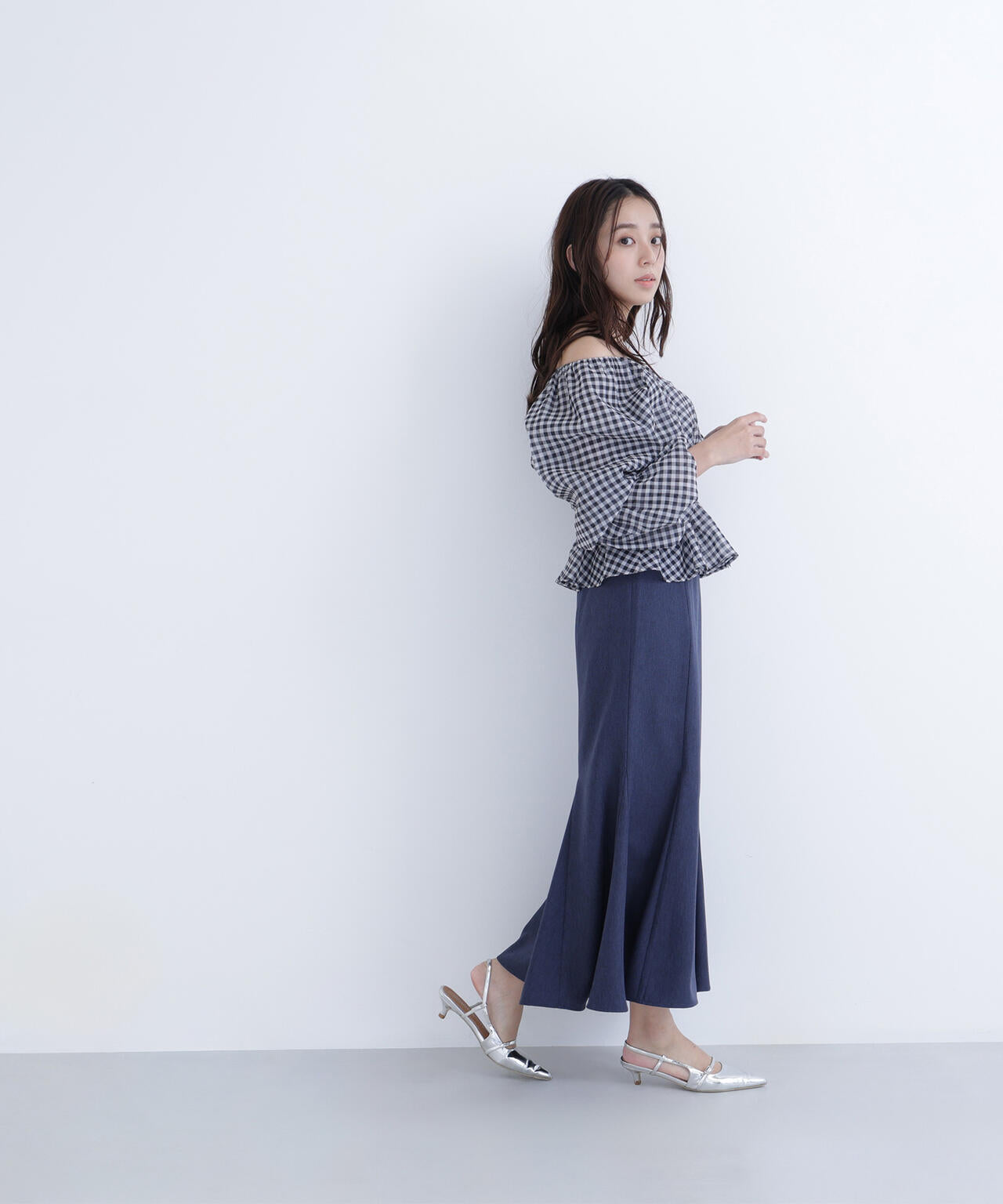 S1463❤️ ナチュラルビューティー ペプラムブラウス 38(M) ネイビー シアーギャザーペプラムブラウス | NATURAL BEAUTY BASIC（ナチュラル