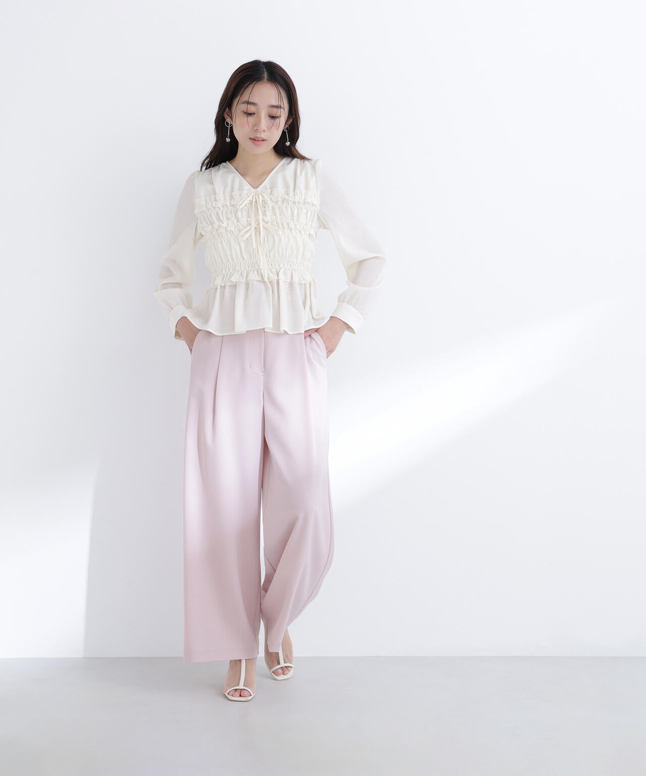 フロントリボンペプラム楊柳ブラウス | NATURAL BEAUTY BASIC