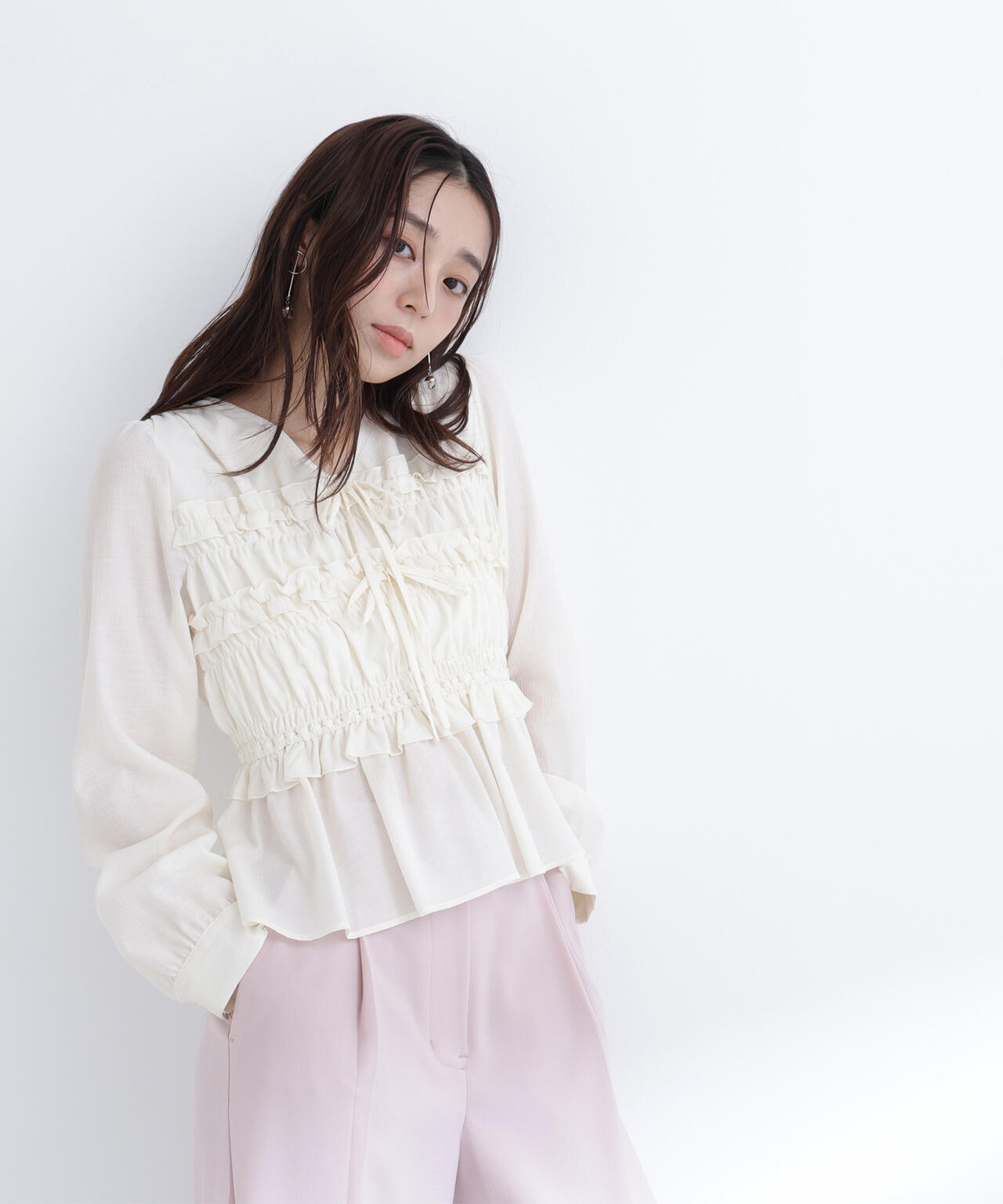 フロントリボンペプラム楊柳ブラウス | NATURAL BEAUTY BASIC